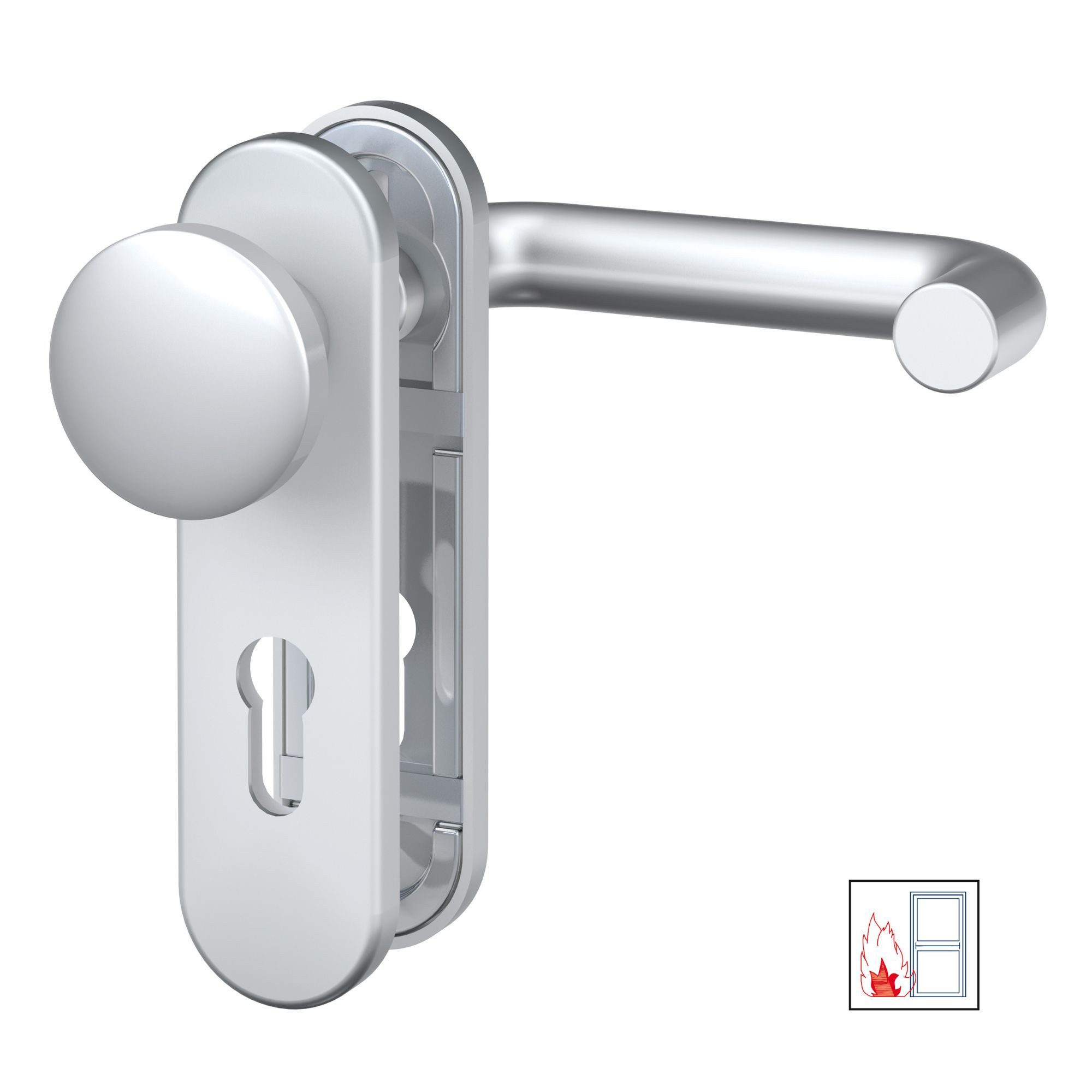 BASI Türbeschlag Wechsel-Garnitur (Packung), Feuerschutzbeschlag PZ 72/9 mm, Aluminium F1, Türstärken 44 - 66 mm