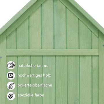 WISHDOR Geräteschrank Geräteschuppen Werkzeugschrank Outdoor-Schrank (Gesamtmaße: 118.5L x 54.3B x 173H cm. Grün) Gartenbox mit pvc dach, GROßER STAURAUM, Stable Holzkonseruktion