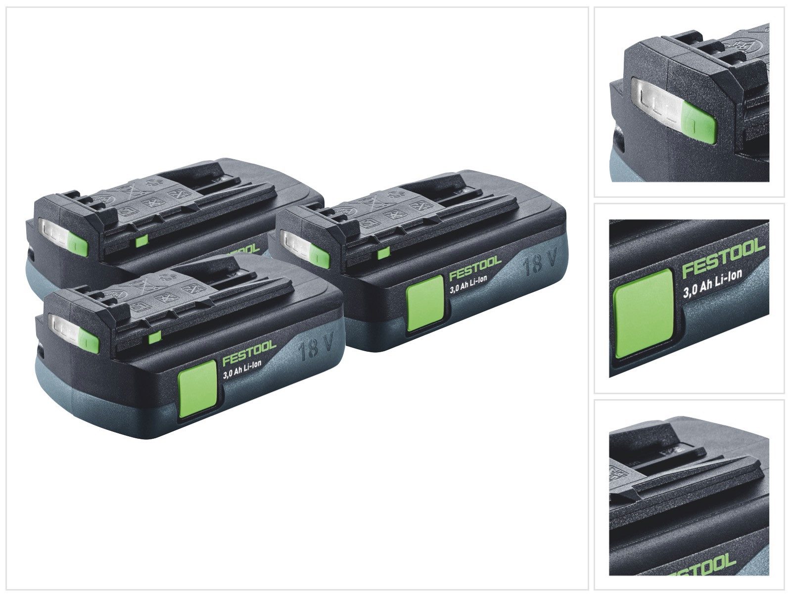 FESTOOL Akku Set 3x BP 18 Li 3,0 C Akku 18 V 3,0 Ah / 3000 mAh Li-Ion (3x 57 Akkupacks