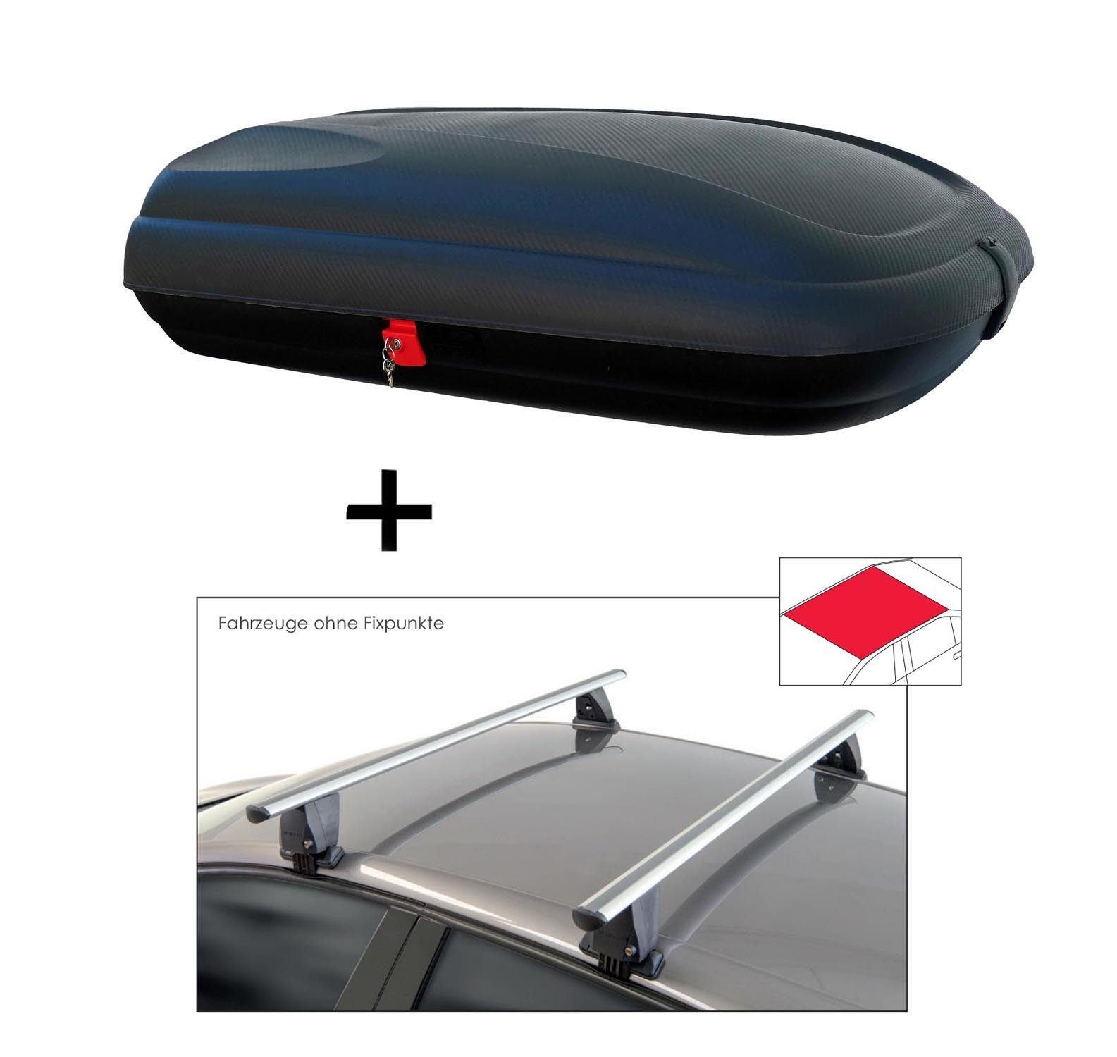 VDP Dachbox, Dachbox VDPBA320 320 Liter carbonlook abschließbar + Dachträger VDP Delta kompatibel mit Seat Toledo (5 Türer) ab 2011