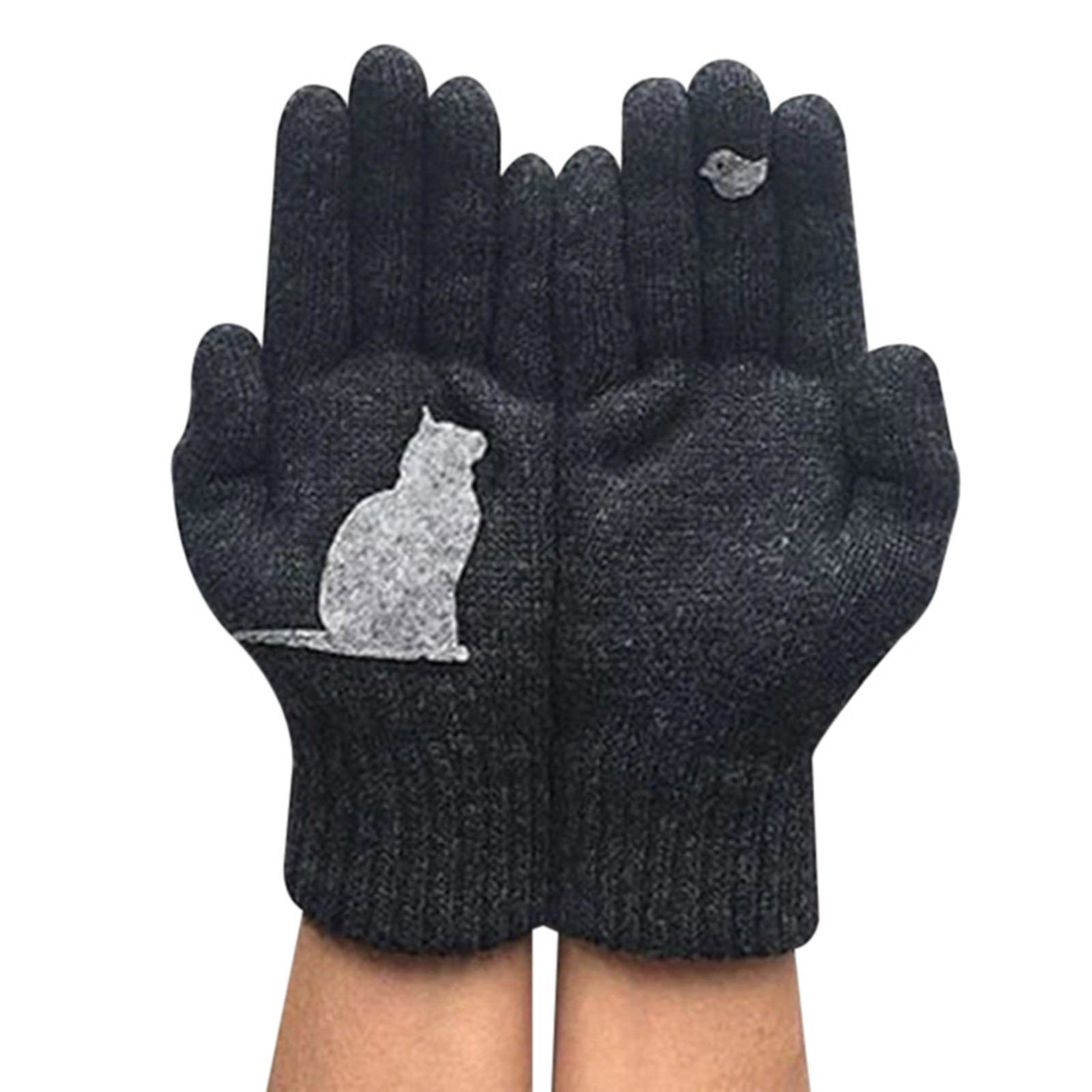 Blusmart Wollhandschuhe, Für Für Schwarz Damen, Und Herbst Strickhandschuhe Winter, Katzenhandschuhe