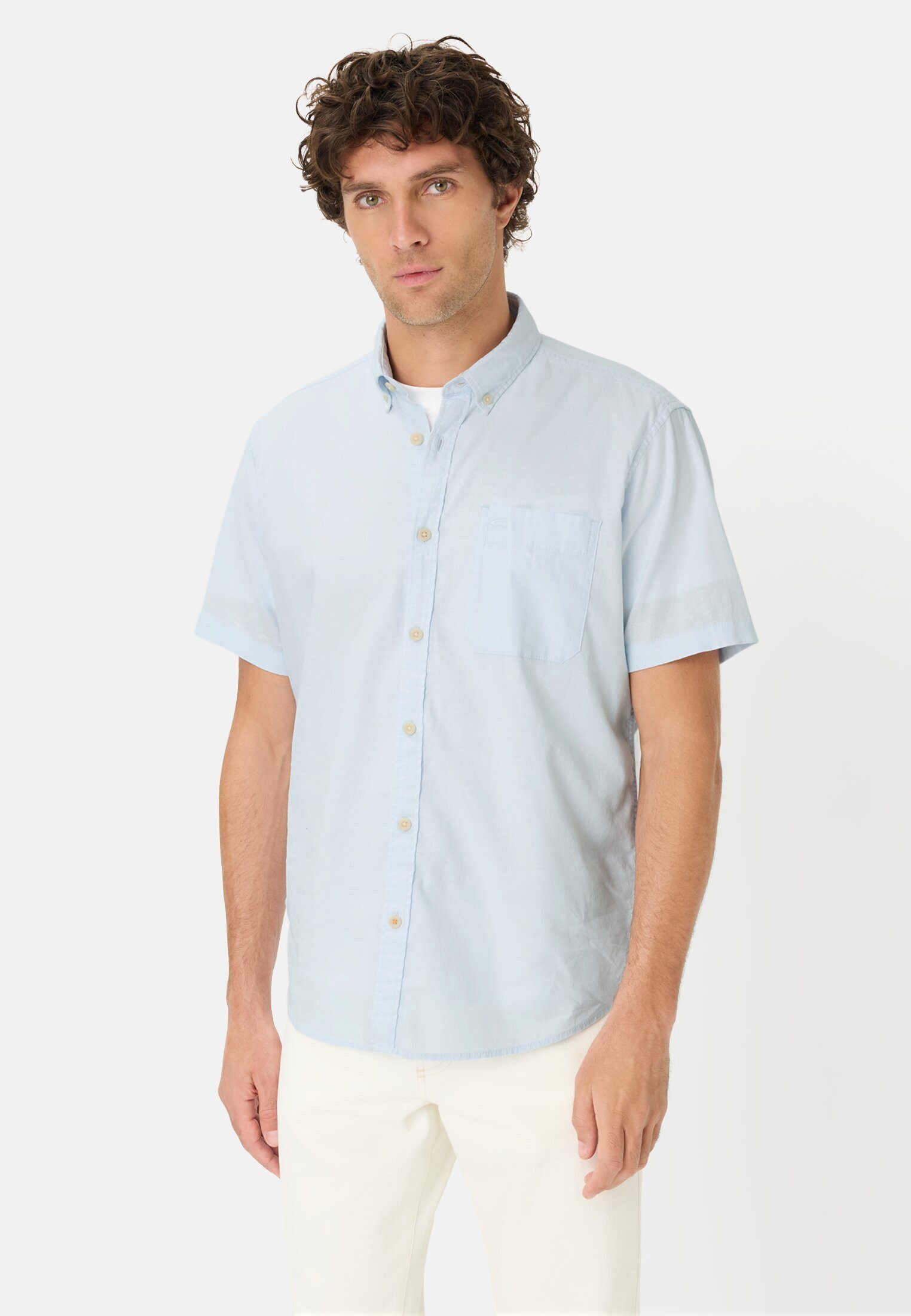 camel active Kurzarmhemd aus Leinenmix Kurzarm Button-Down