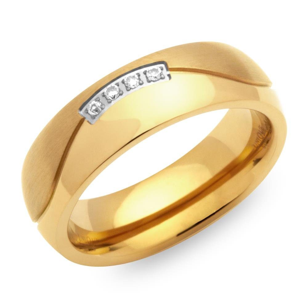Unique Fingerring Unique Edelstahlring vergoldet 6mm Breite mit Zirkonia R9178