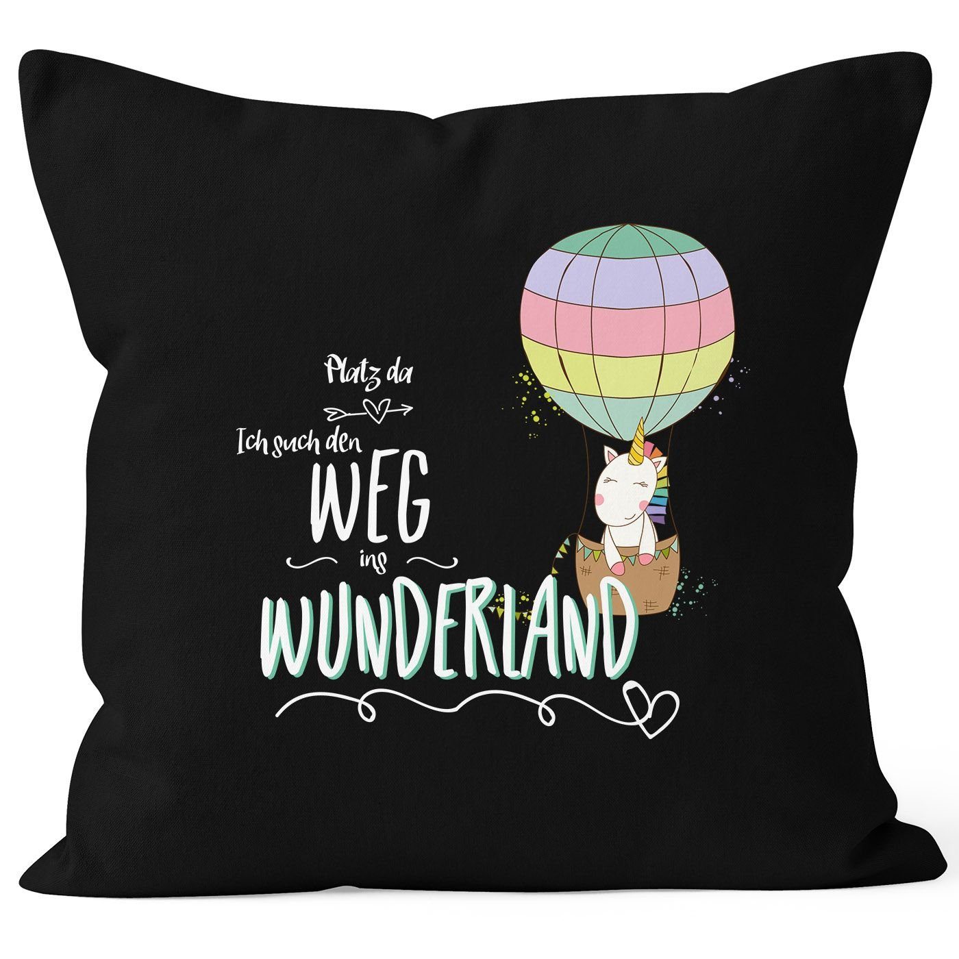 MoonWorks Dekokissen Kissenbezug Einhorn Unicorn Platz da ich such den Weg ins Wunderland 40x40 Baumwolle MoonWorks® schwarz