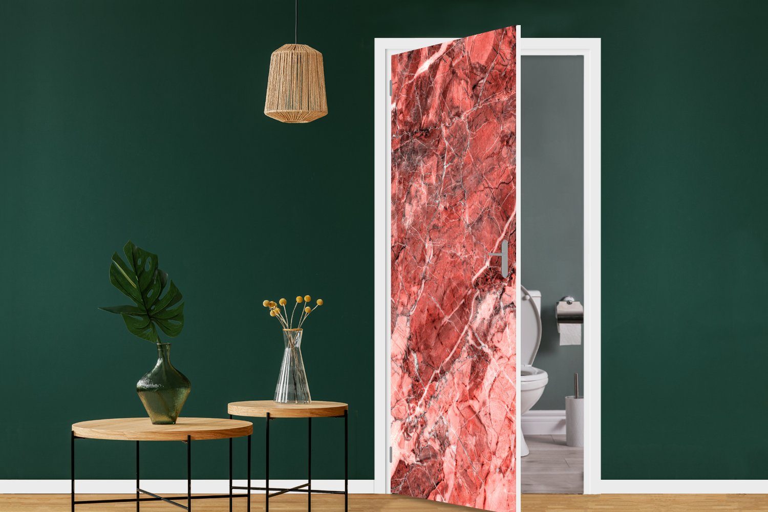 Rosa Matt, - bedruckt, - Rot, cm Tür, St), für - Türaufkleber, Kristall Türtapete (1 75x205 Fototapete Granit MuchoWow
