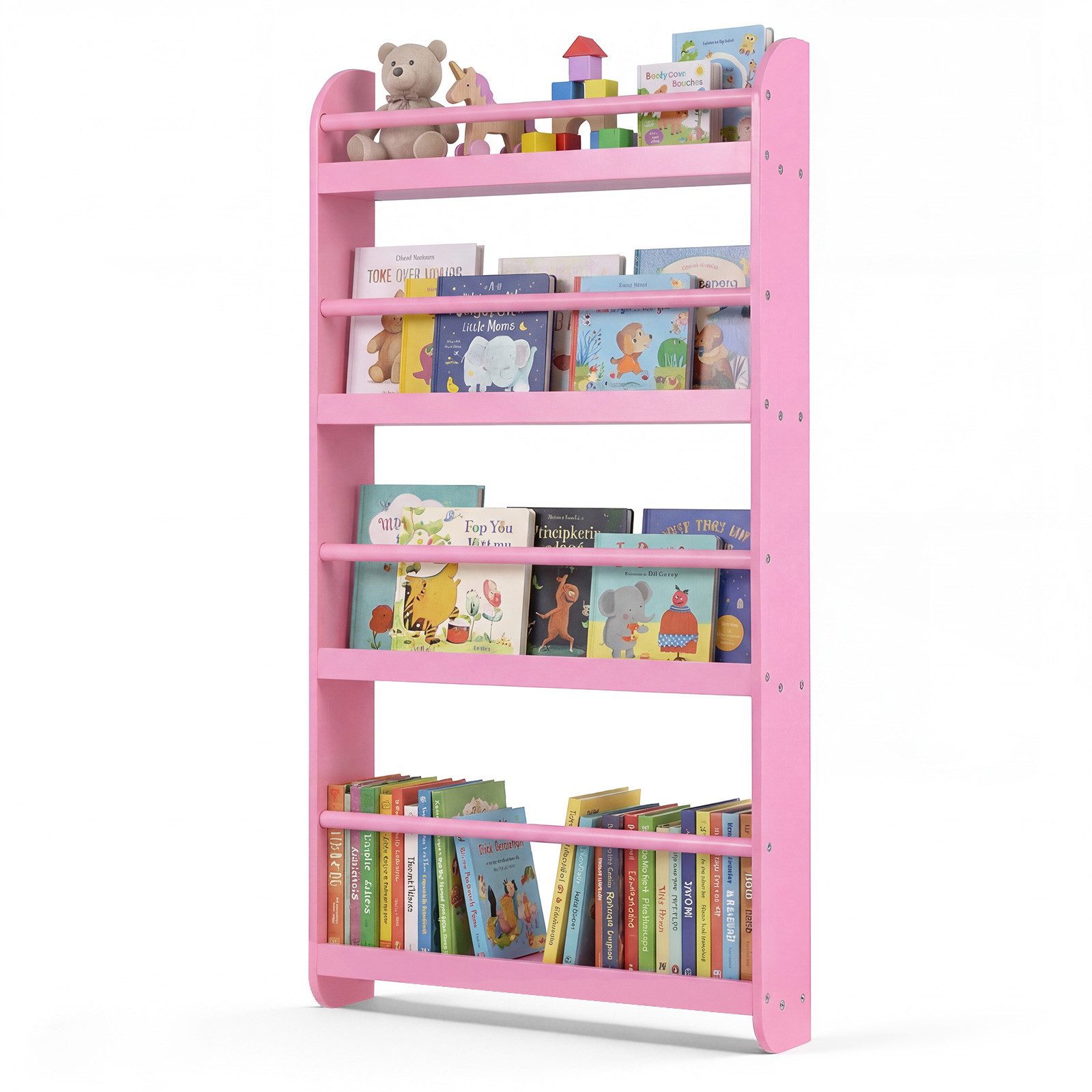 COSTWAY Kinderregal, Bücherregal für Kinder mit 4 Ablagen Wandmontage 56x12x107cm