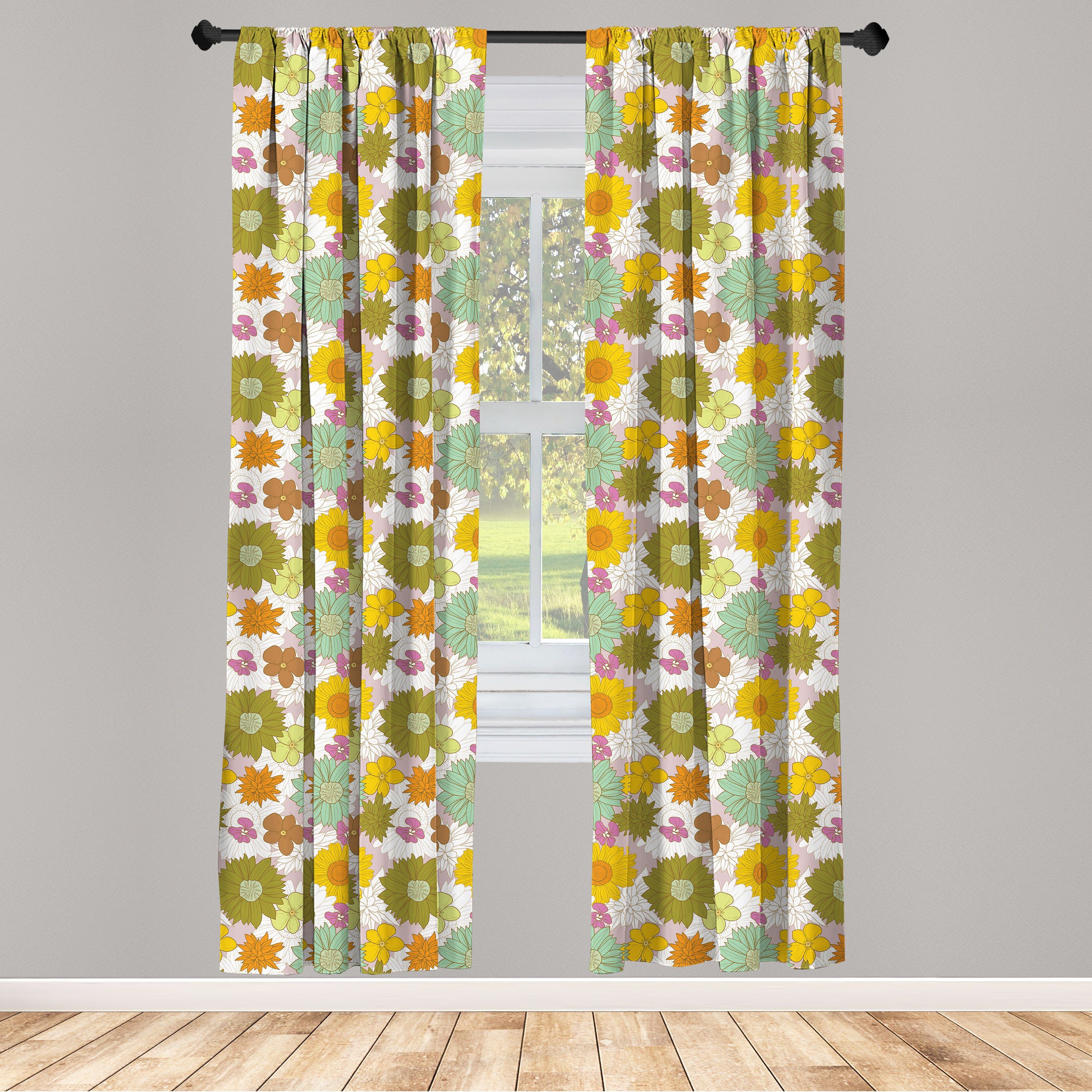 Gardine Vorhang für Wohnzimmer Schlafzimmer Dekor, Abakuhaus, Microfaser, Blume Retro Frische Nature Theme