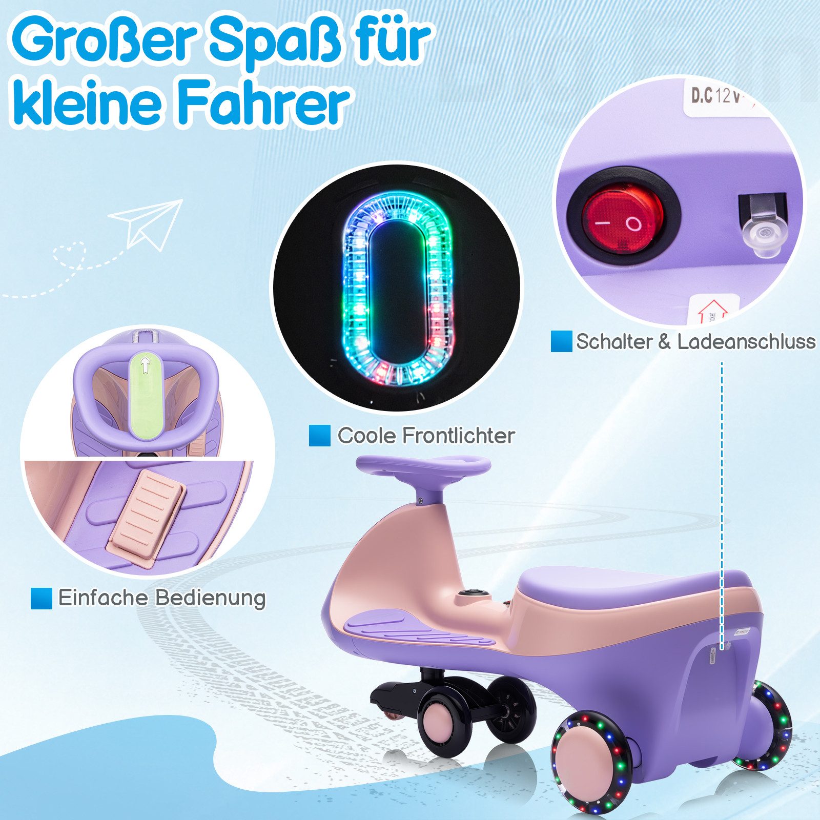 LALAHO Elektro-Kinderauto Elektro-Kinderauto, 12V Musik Bluetooth Lautstarke Licht/ Beleuchtung