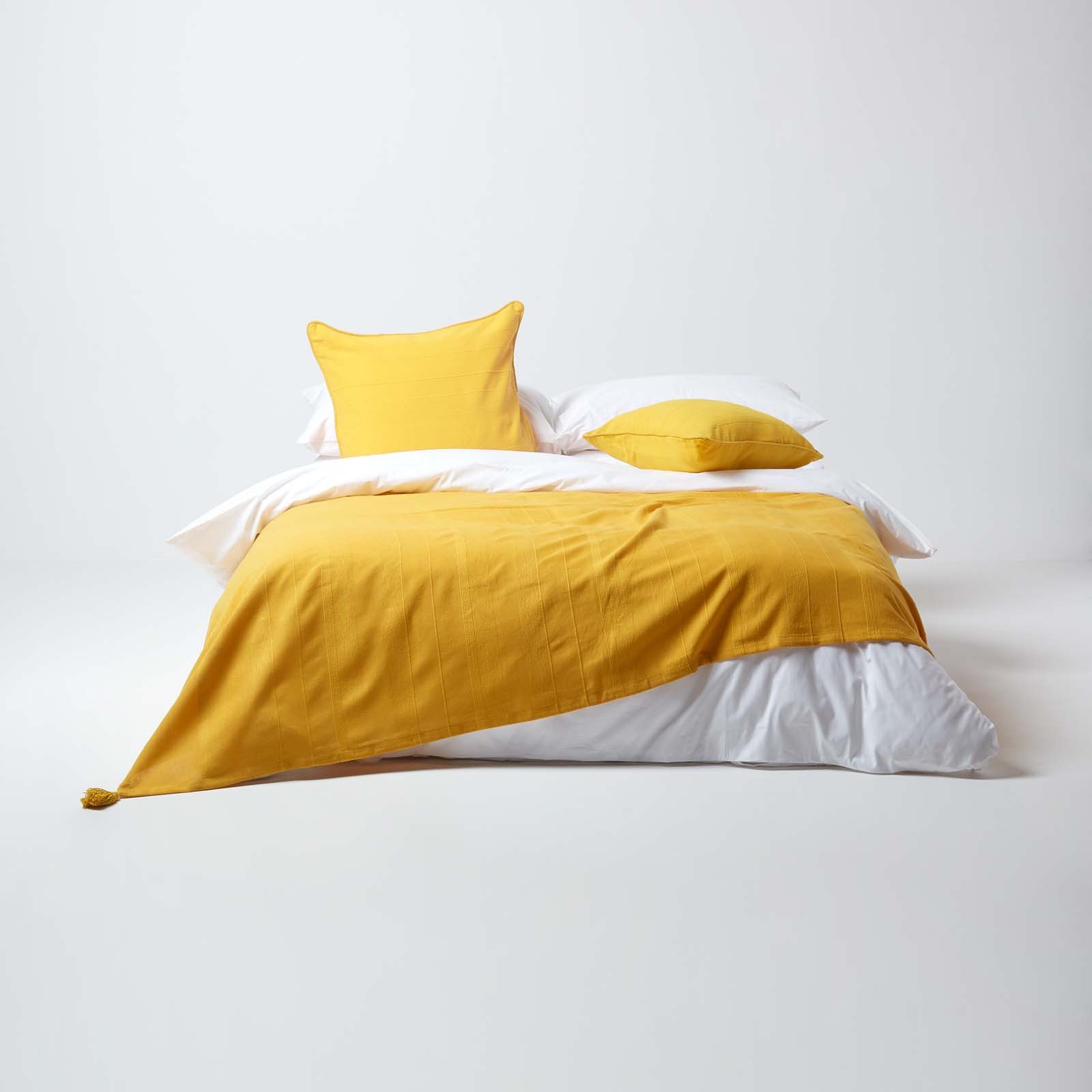 Plaid Tagesdecke Rajput, 100% Baumwolle, gelb, 255 x 360 cm, Homescapes