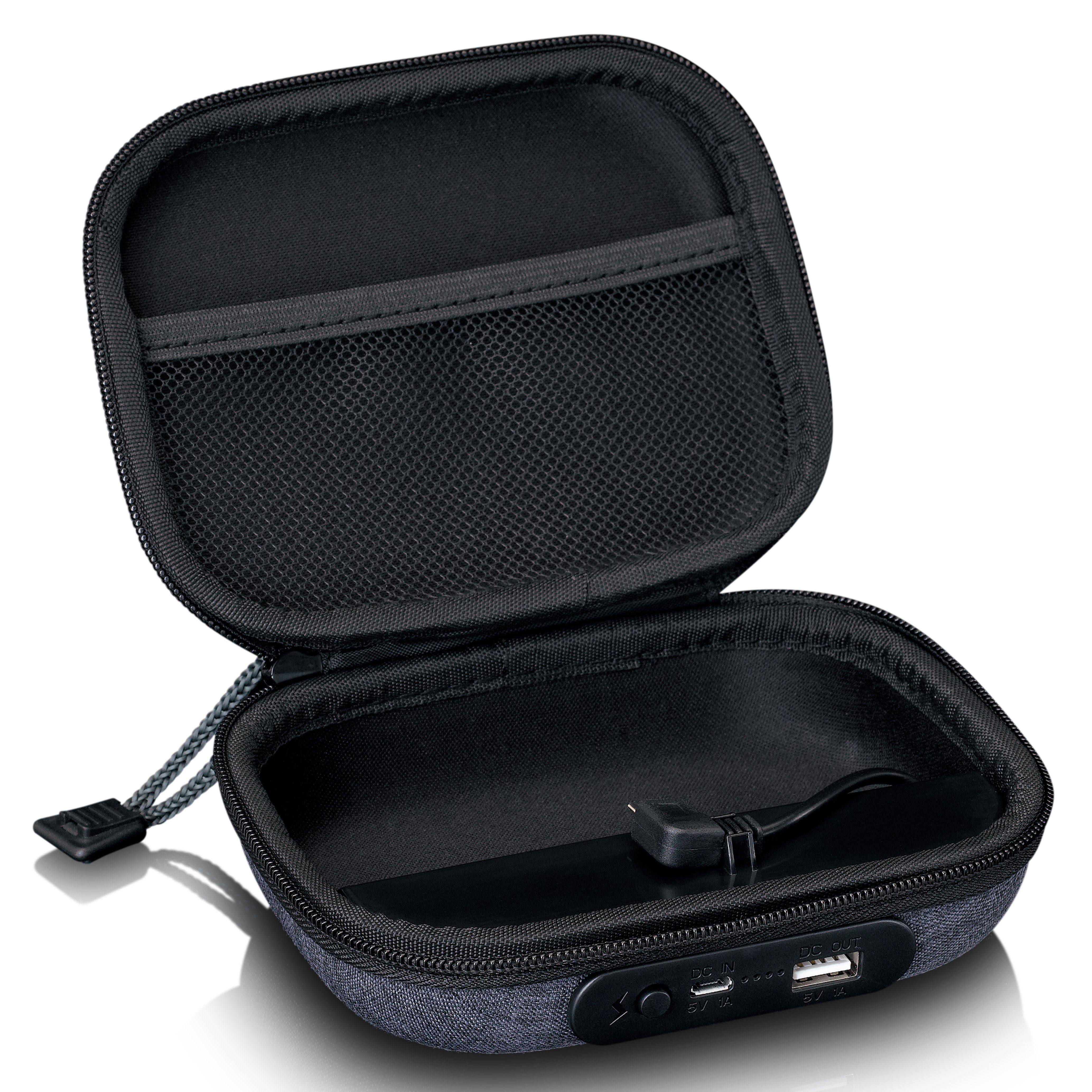 Lenco PBC-20GY Powerbank 2200 mAh (5 V DC V, 1 St), Powerbank mit Tasche für Musikplayer & integrierten Micro-USB-Kabel