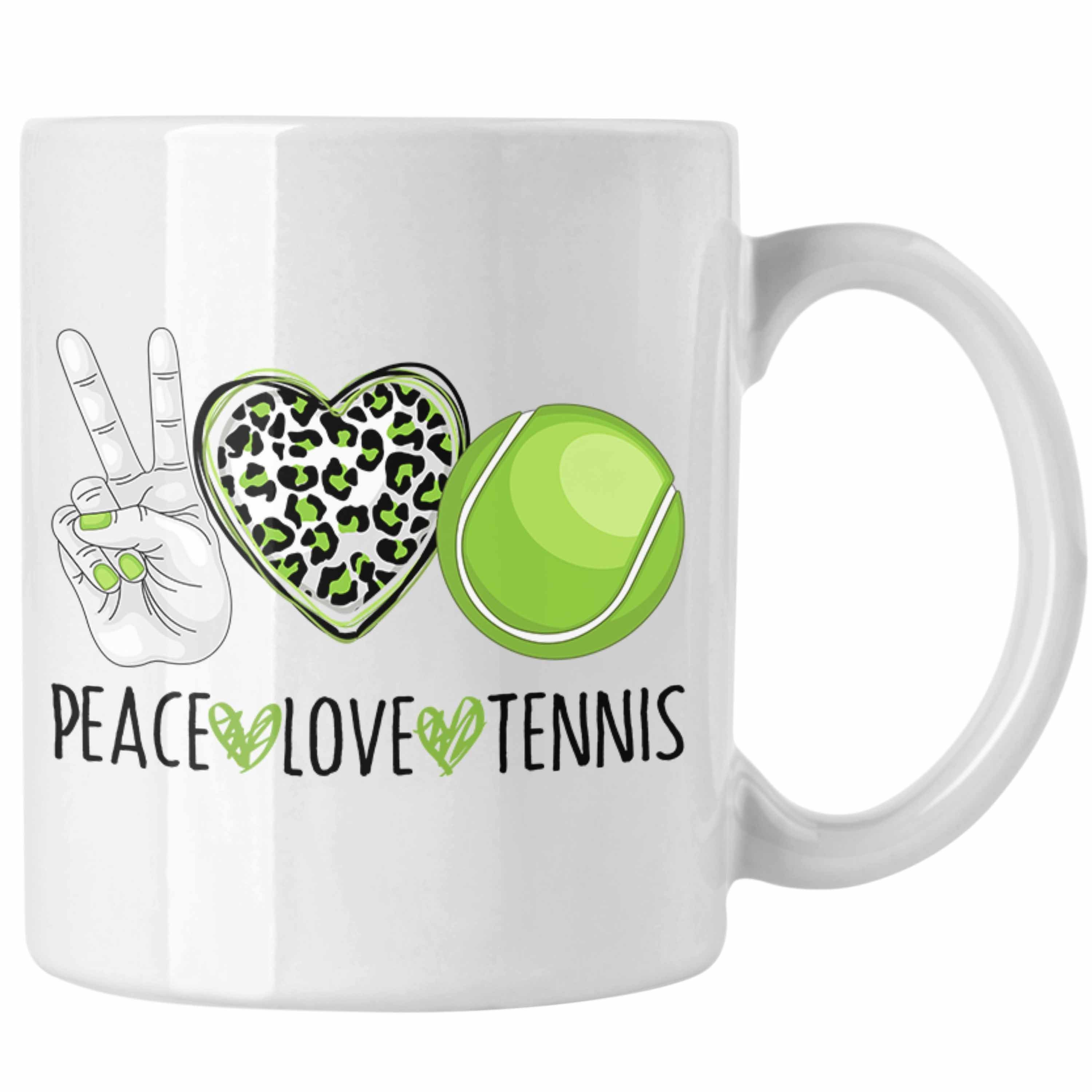 Trendation Tasse Lustige Tennis Tasse für Tennis-Spieler Coach Trainer Geschenk "Peace Weiss