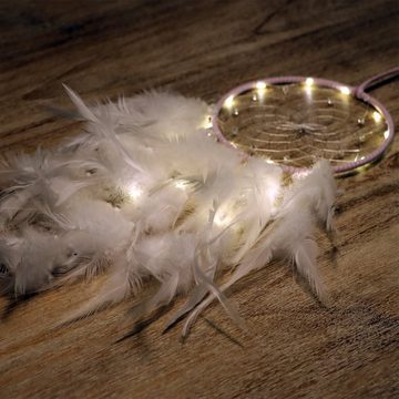 Alster Herz Hängedekoration Traumfänger mit Federn und LED Beleuchtung (Weiß) H085 (1 St), mit liebevollen Details