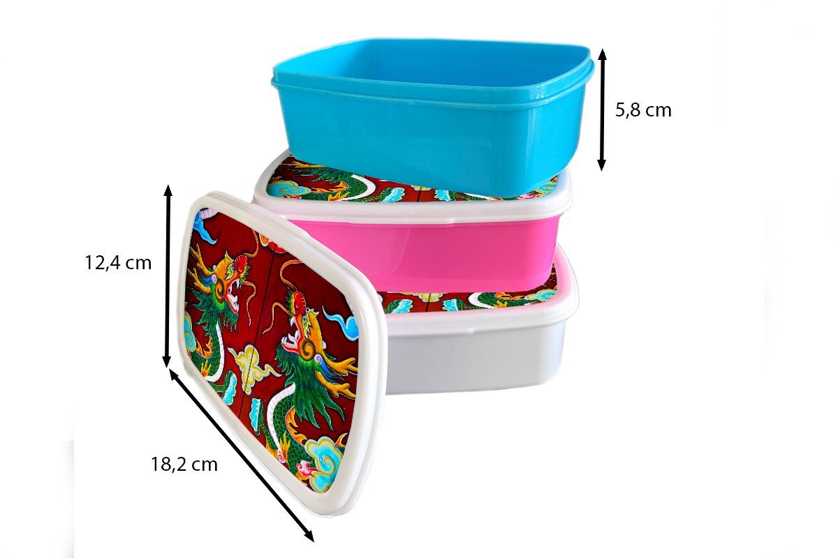 MuchoWow Lunchbox Tür mit Drachen, (2-tlg), für Kunststoff, Mädchen Jungs Brotdose, Kinder Erwachsene, für Brotbox und und weiß