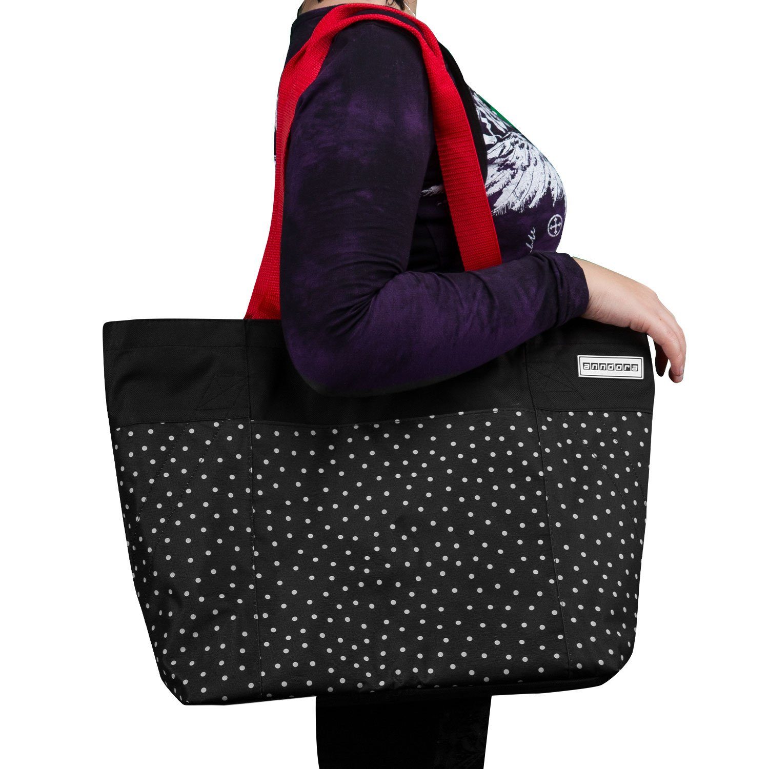 anndora Umhängetasche shopper 17 Liter Strandtasche, verstärkter Boden - Innentaschen mit Reißverschluss - wasserabweisend