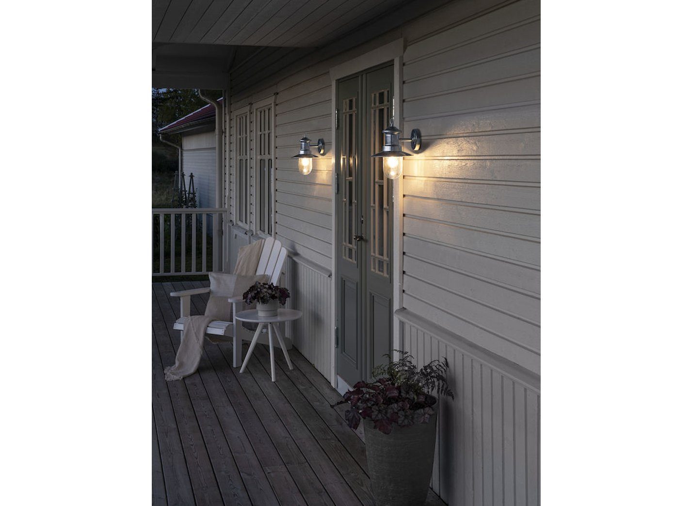 KONSTSMIDE LED Außen-Wandleuchte, LED wechselbar, Warmweiß, Wand-laterne rostfrei, Fassadenbeleuchtung Hauswand, Silber H: 30,5cm
