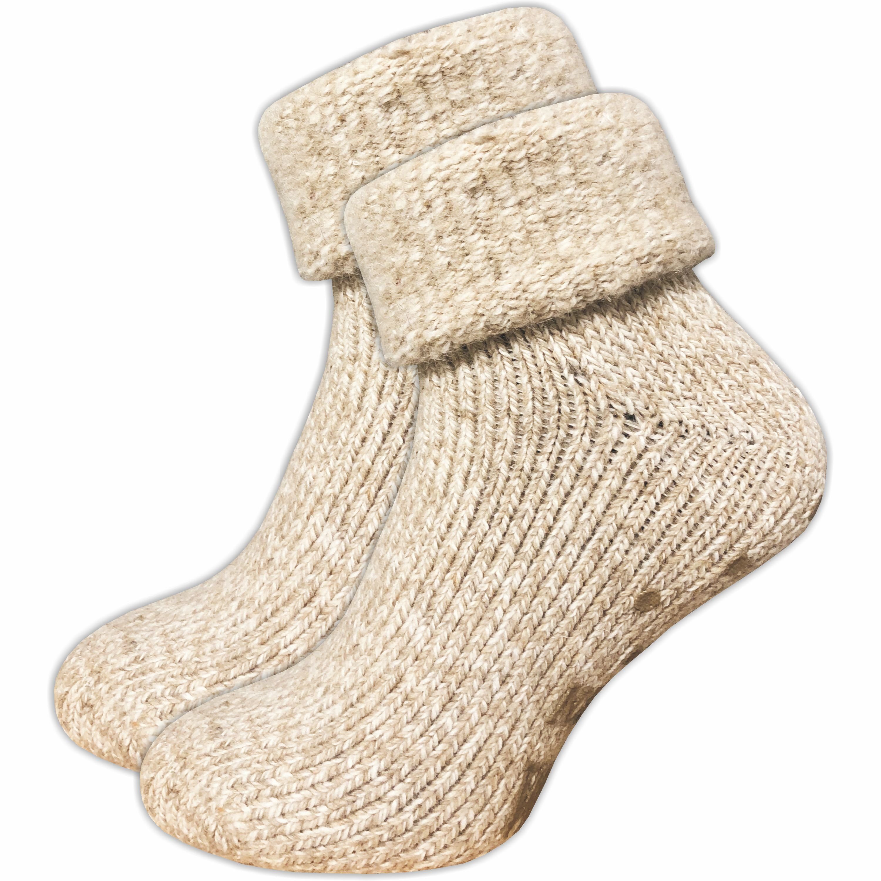 GAWILO ABS-Socken für Damen - Rutschfeste Hausschuhsocken - extra weich & mit Noppen (1 Paar) kuschelige & warme Wolle hilft gegen kalte Füße natur