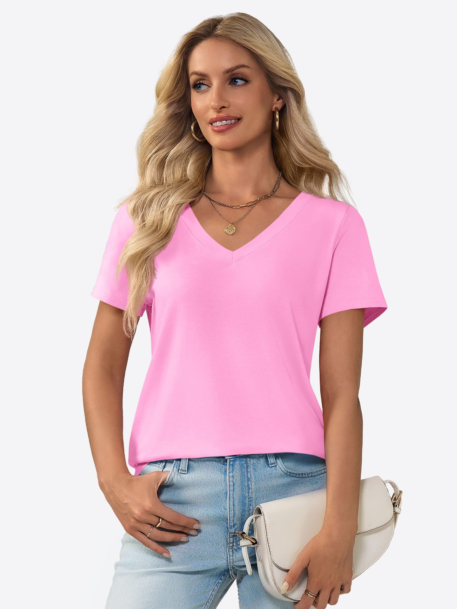 Imily Bela T-Shirt Damen V-Ausschnitt T-Shirt mit Kurzarm Casual Basic Ober günstig online kaufen