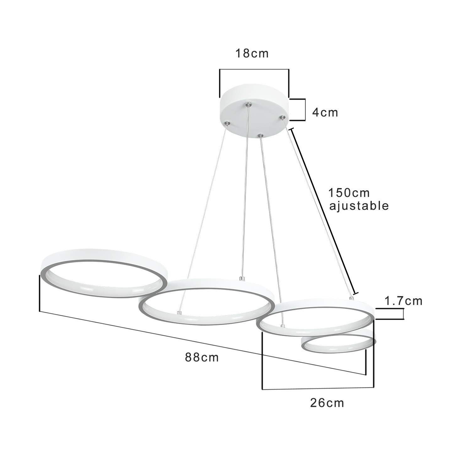 ZMH LED Pendelleuchte Wohnzimmer Modern 4 Flammig Hängelampe Dimmbar mit Fernbedienung, Augenschutz, Einfache Installtion, LED fest integriert, warmweiß-kaltweiß, Dimmbar