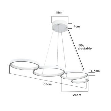 ZMH LED Pendelleuchte Modern 4 Flammig Hängelampe dimmbar mit Fernbedienung, dimmbar, LED fest integriert, warmweiß-kaltweiß, Weiß Dimmerbar