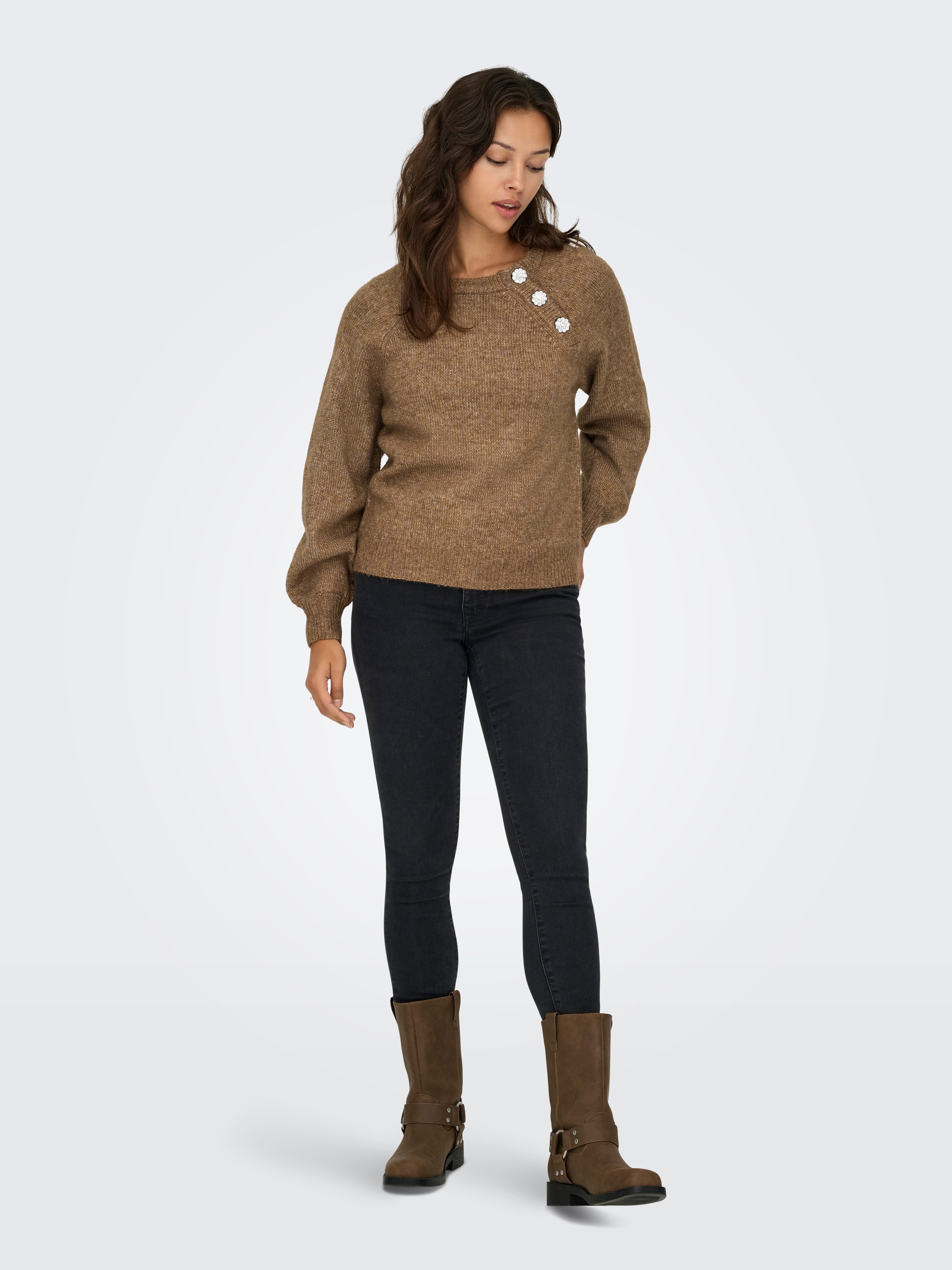 ONLY Strickpullover ONLLAUREN LIFE LS O-NECK BUTTON KNT