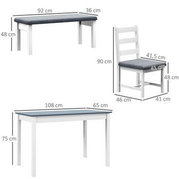 HOMCOM Essgruppe Esstisch mit 2 Gepolsterten Stühlen, Bank, (Esszimmergruppe, 4-tlg., Esstisch-Set), mit Leinenoptik