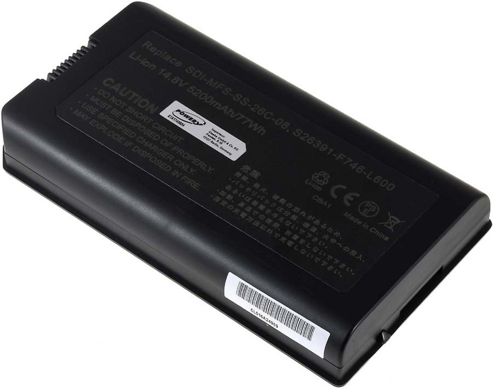 Esprimo X9510 mAh Powery Fujitsu-Siemens für 5200 (14.8 Laptop-Akku Mobile V) Akku