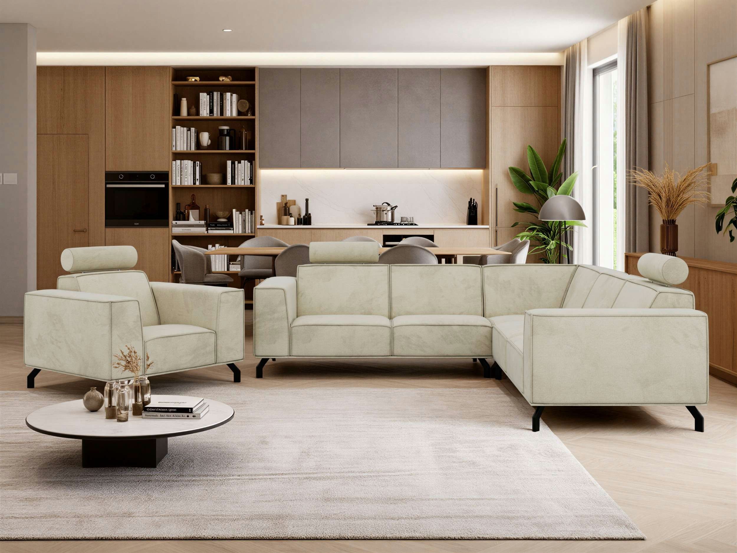 MKS MÖBEL Polstergarnitur VESANO, (Set, L-förmiges 4-Sitzer-Ecksofa mit Sessel), Möbelgarnitur mit verstellbaren Kopfstützen