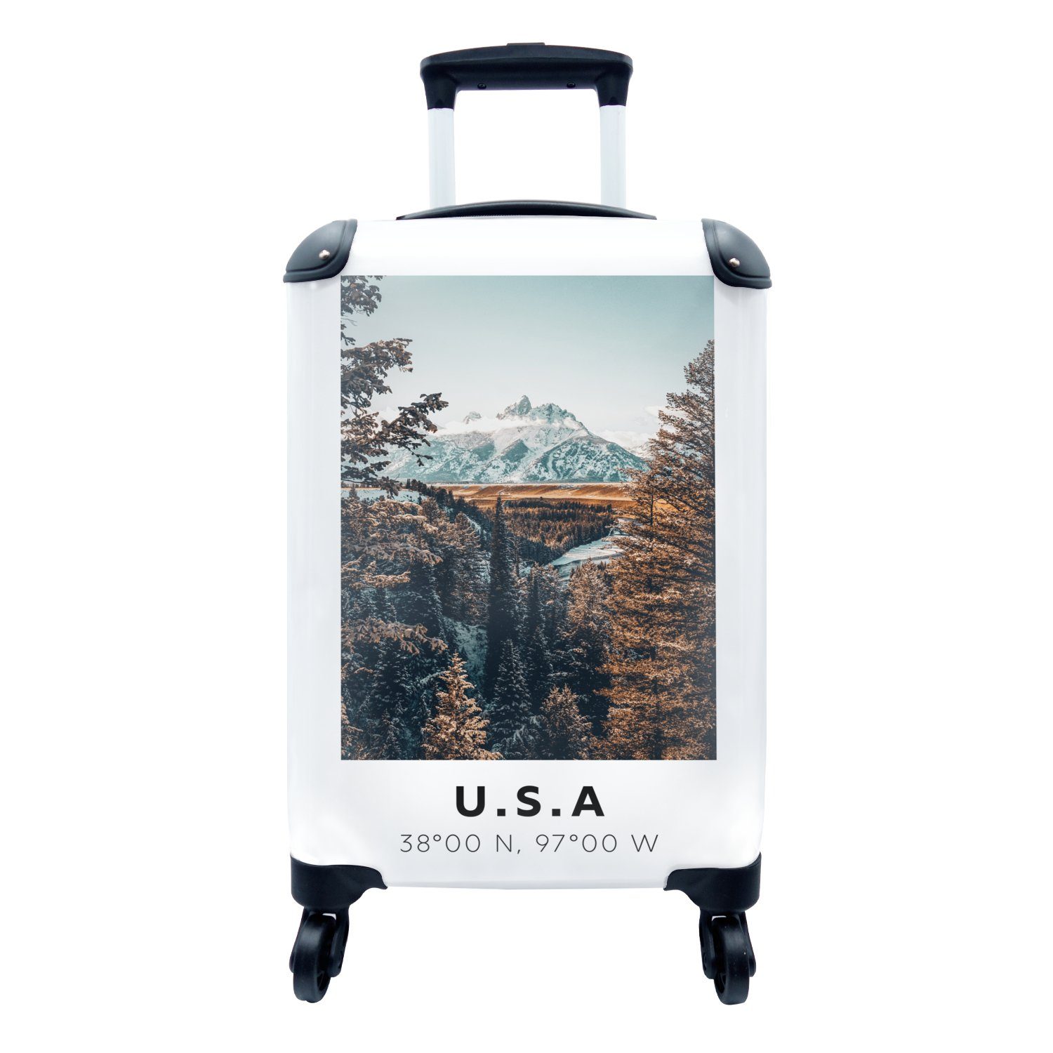 MuchoWow Handgepäckkoffer Amerika - Herbst - Berge - Schnee, 4 Rollen, Reisetasche mit rollen, Handgepäck für Ferien, Trolley, Reisekoffer