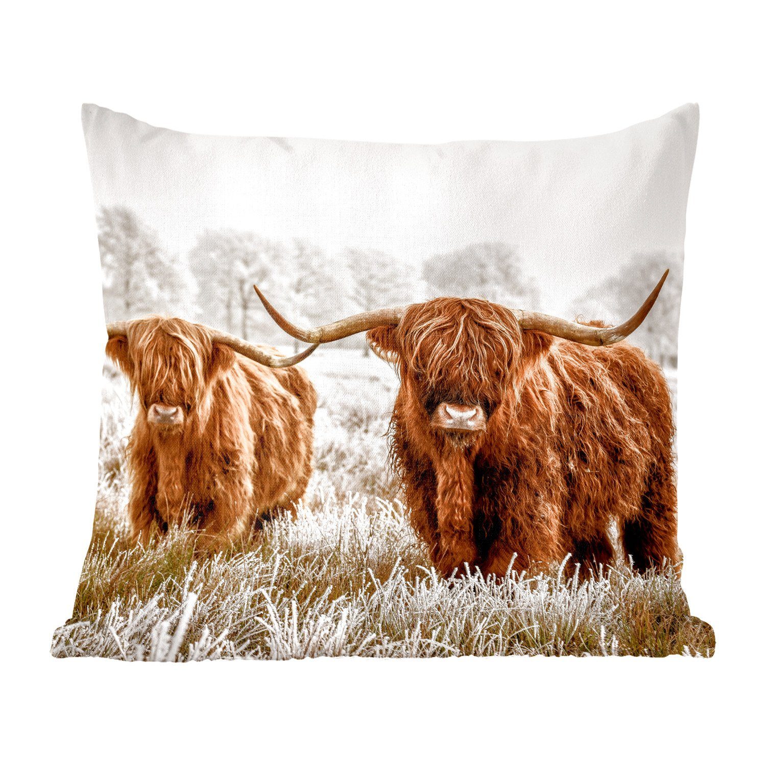 MuchoWow Dekokissen Schottischer Highlander - Kuh - Tiere, Zierkissen mit Füllung für Wohzimmer, Schlafzimmer, Deko, Sofakissen