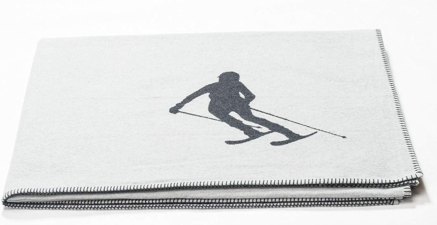 Plaid Skifahrer grau 140 x 200 cm, DAVID FUSSENEGGER