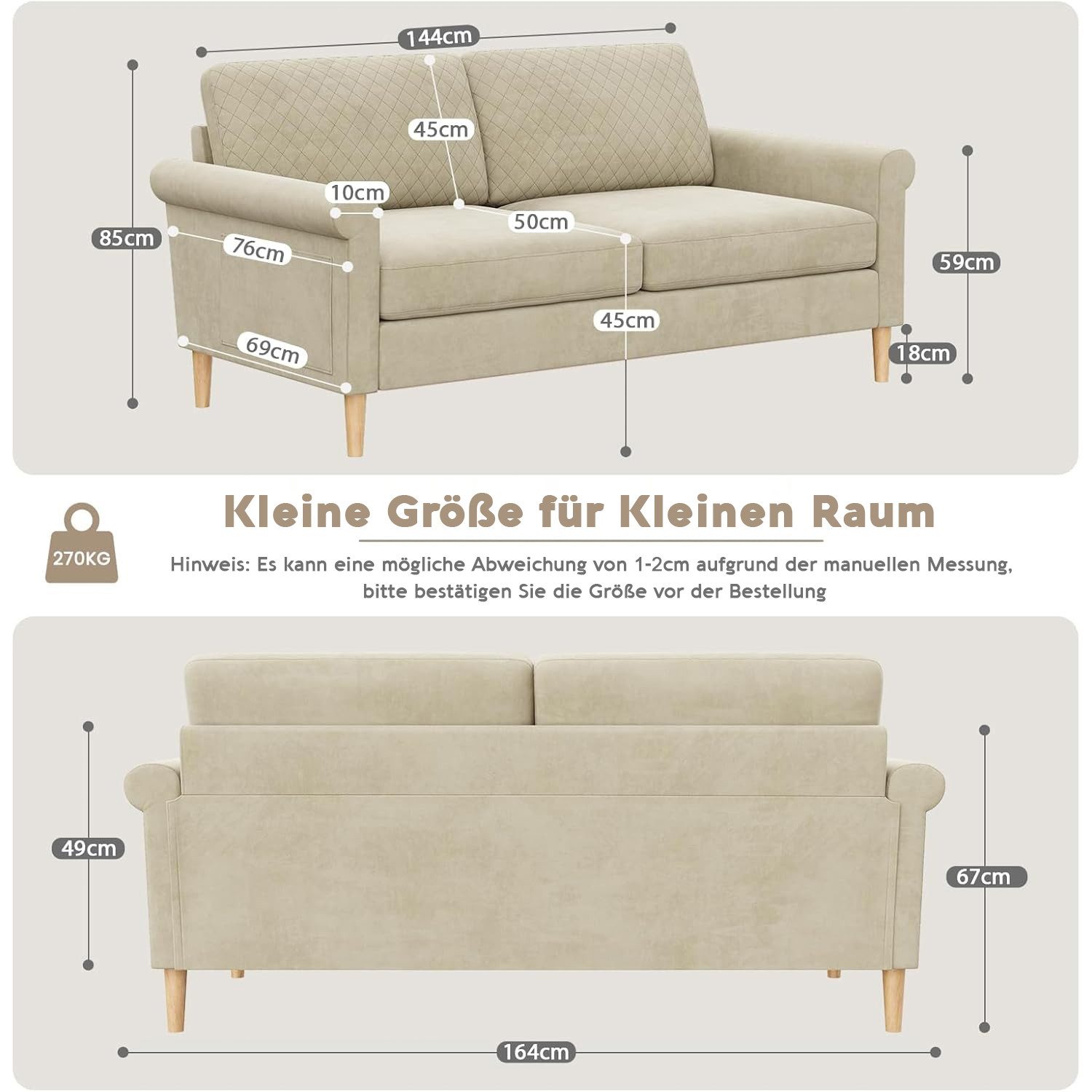 NAIMP 2-Sitzer Stoff Sofa 164cm mit günstig online kaufen