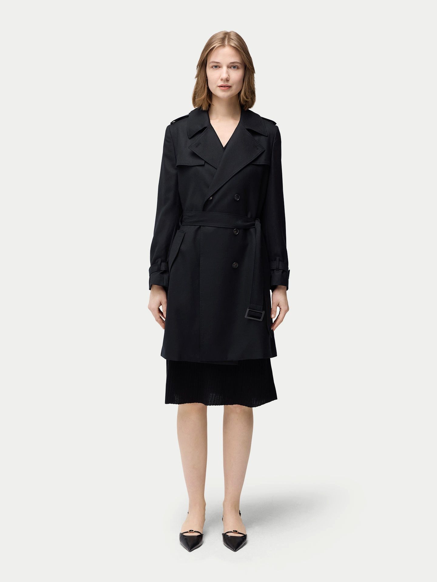GOBI Cashmere Wollmantel Doppelreihiger Kaschmir Trenchcoat