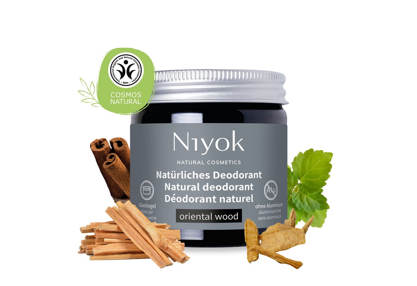 Niyok Deo-Creme 2-in-1 anti-transpirant, Schutz vor Geruch & Schweiß, ohne Alluminium, Oriental Wood, Deodorant Creme Unisex, Feste Deo Creme, vegan