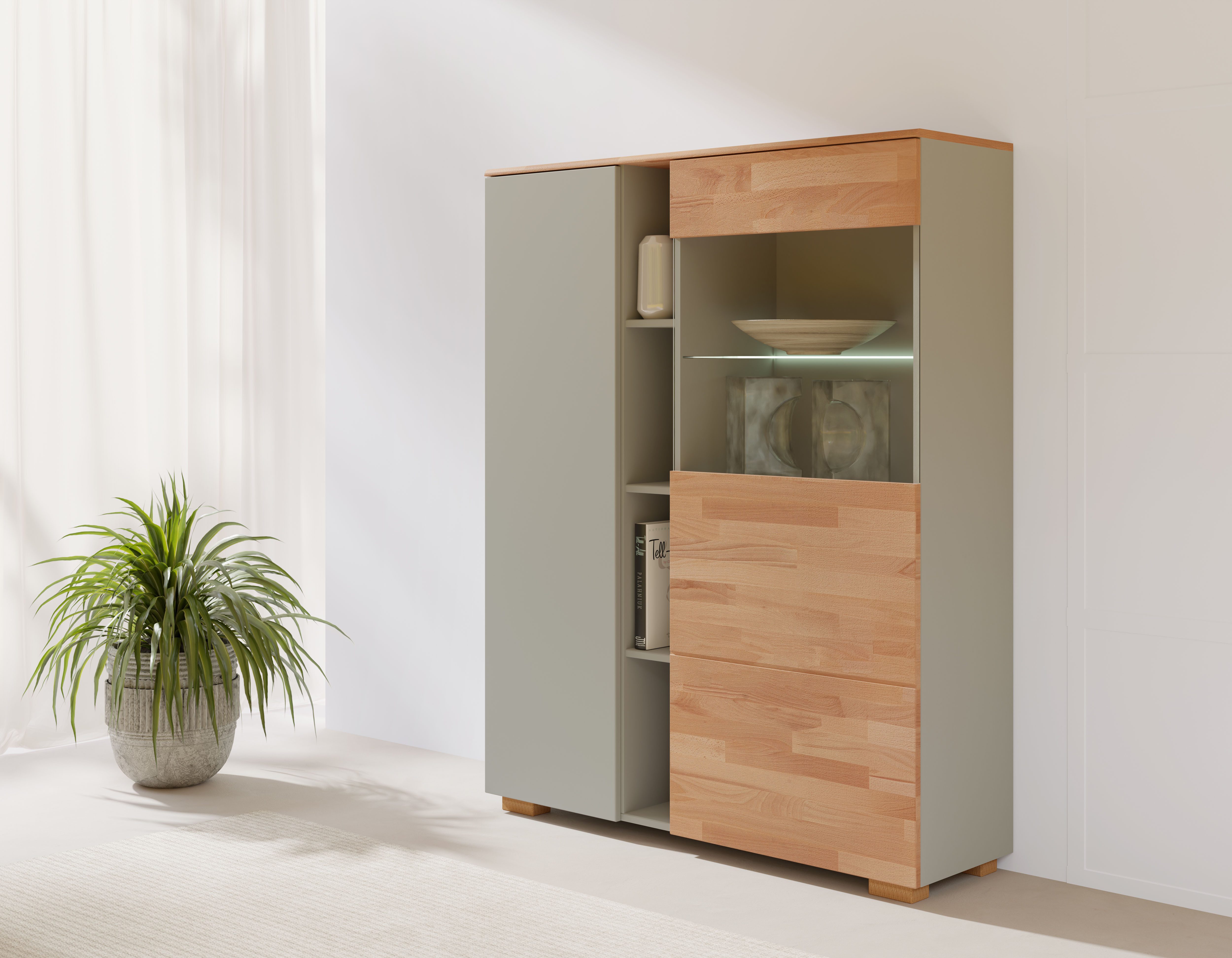 OTTO home Highboard Citra teilmassiv, Höhe 145cm, moderne grifflose Optik mit push to open Funktion