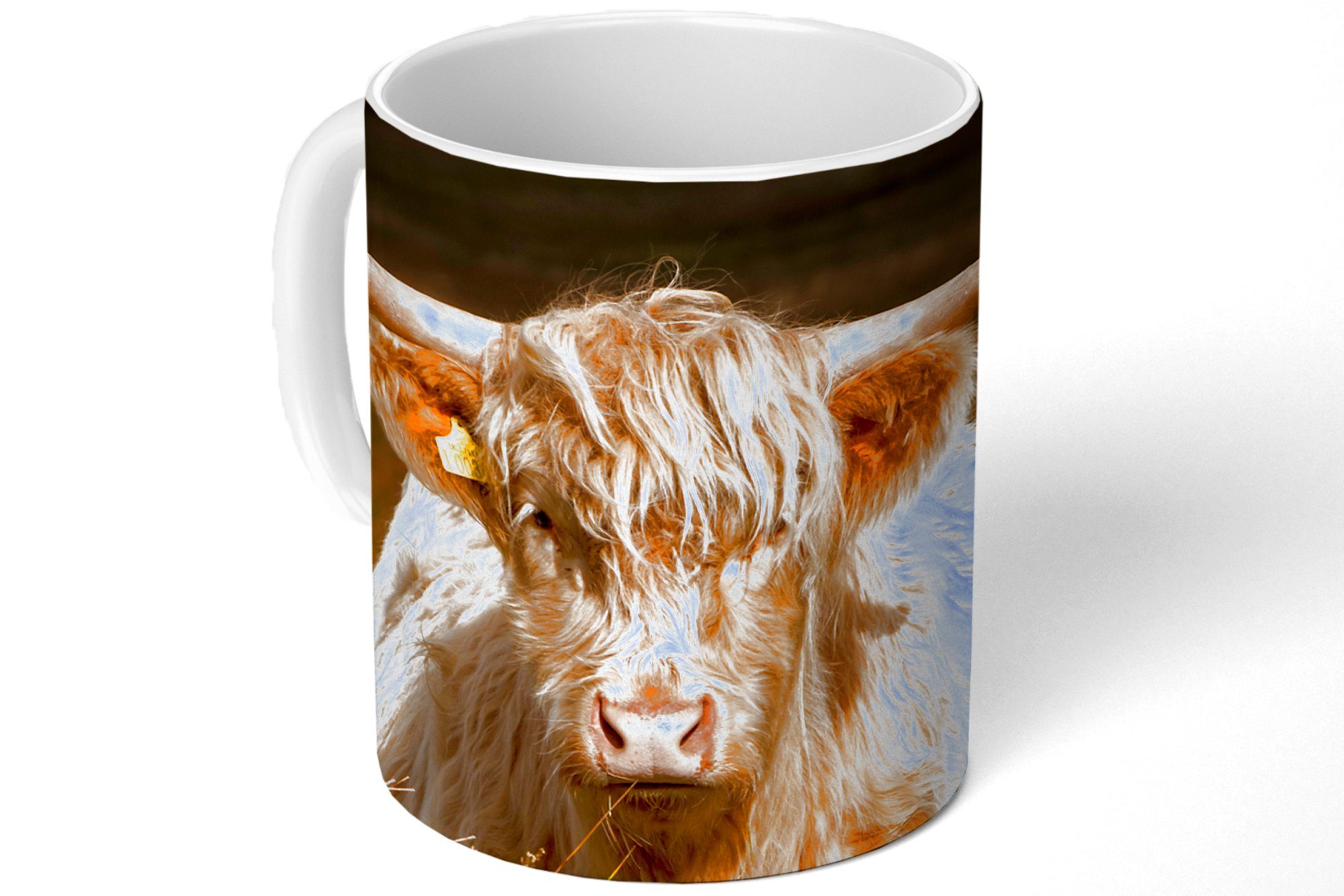 Teetasse, Kaffeetassen, Geschenk - MuchoWow Highlander Keramik, - Teetasse, Licht Schottische Becher, Tasse - Tiere, Gras