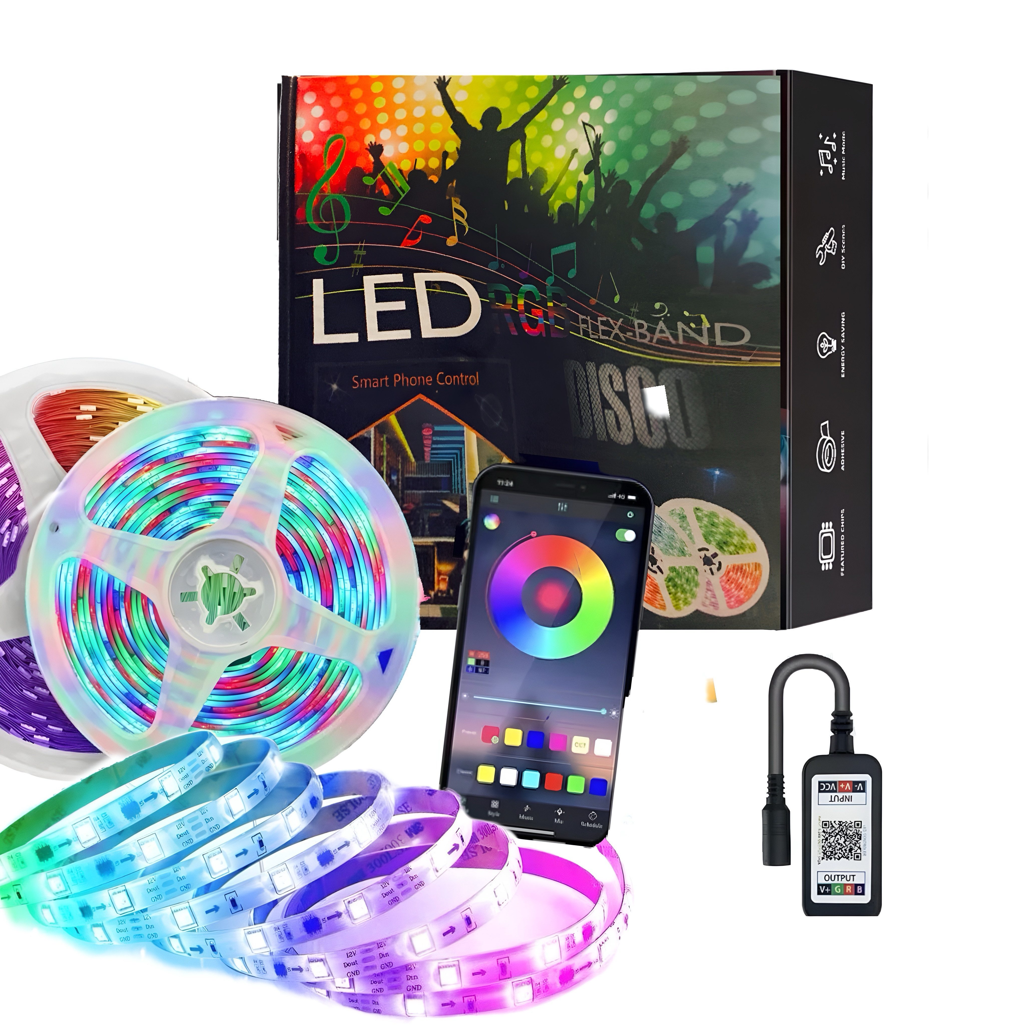 LED Stripe 10m, Bluetooth LED Streifen Selbstklebend, RGB Band mit Fernbedienung, 1,5m Anlaufkabel, Fernbedinbar, Fernbedinung, 300 dimmbare RGB LEDs