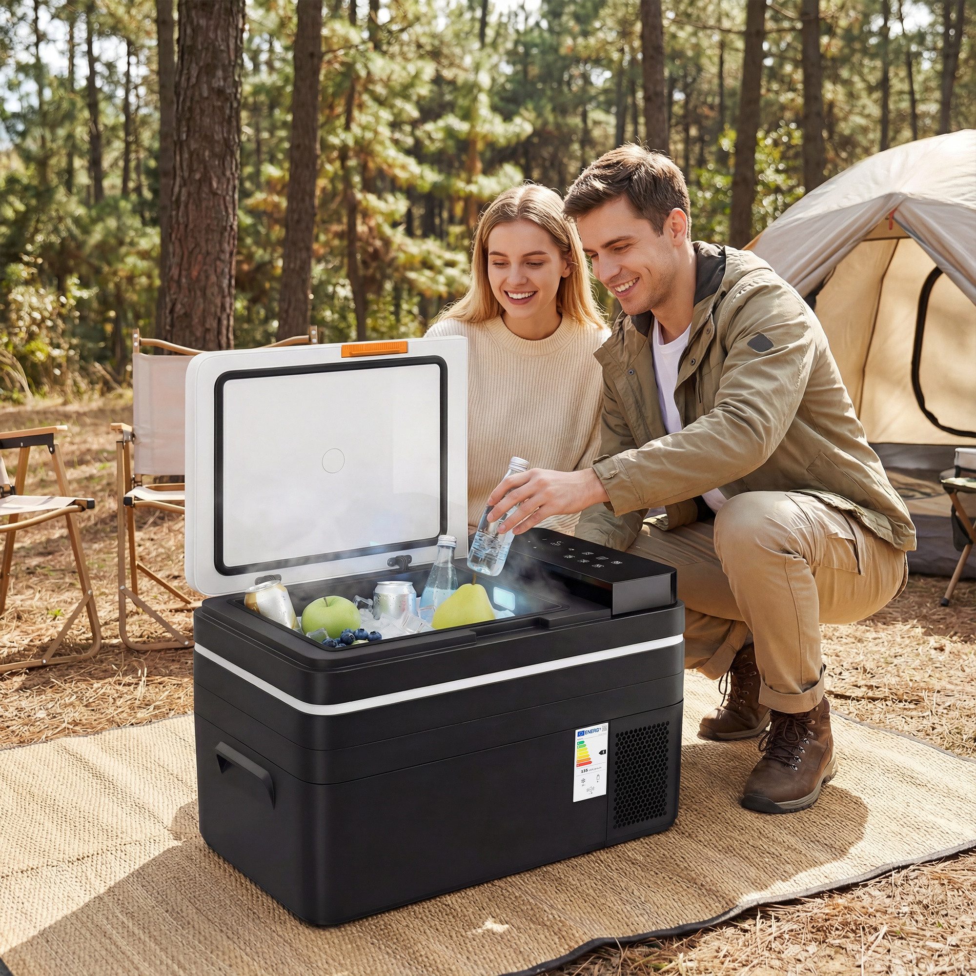 Outsunny Kühlbox mit APP-Steuerung, LED-Leuchten, USB Anschluss, Batterieschutz, 30 l, für Auto LKW