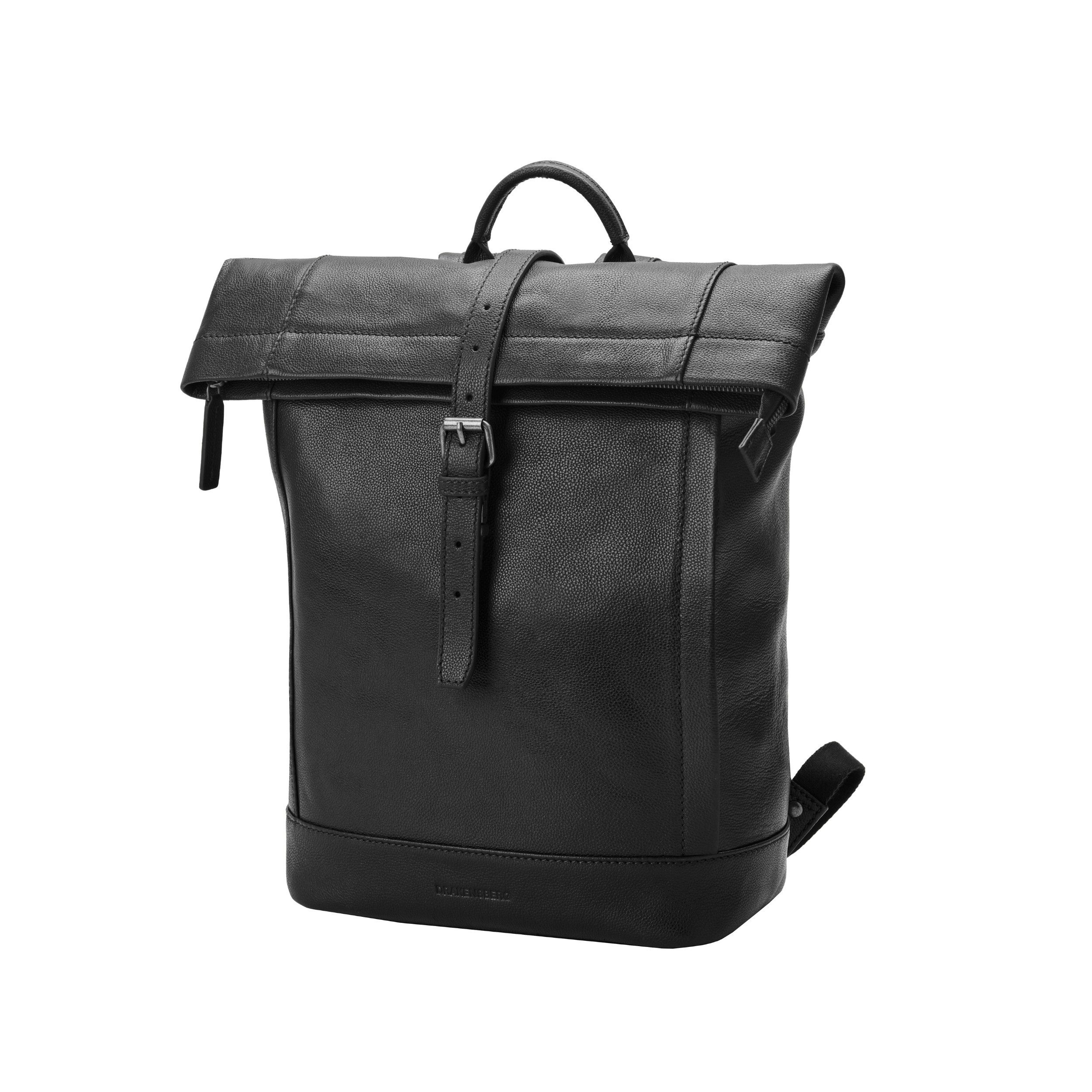 DRAKENSBERG Tagesrucksack Roll-Top »Gino« Schwarz, Herren, Damen, aus Rindsleder, elegant, luxuriös, mit 16" Laptopfach