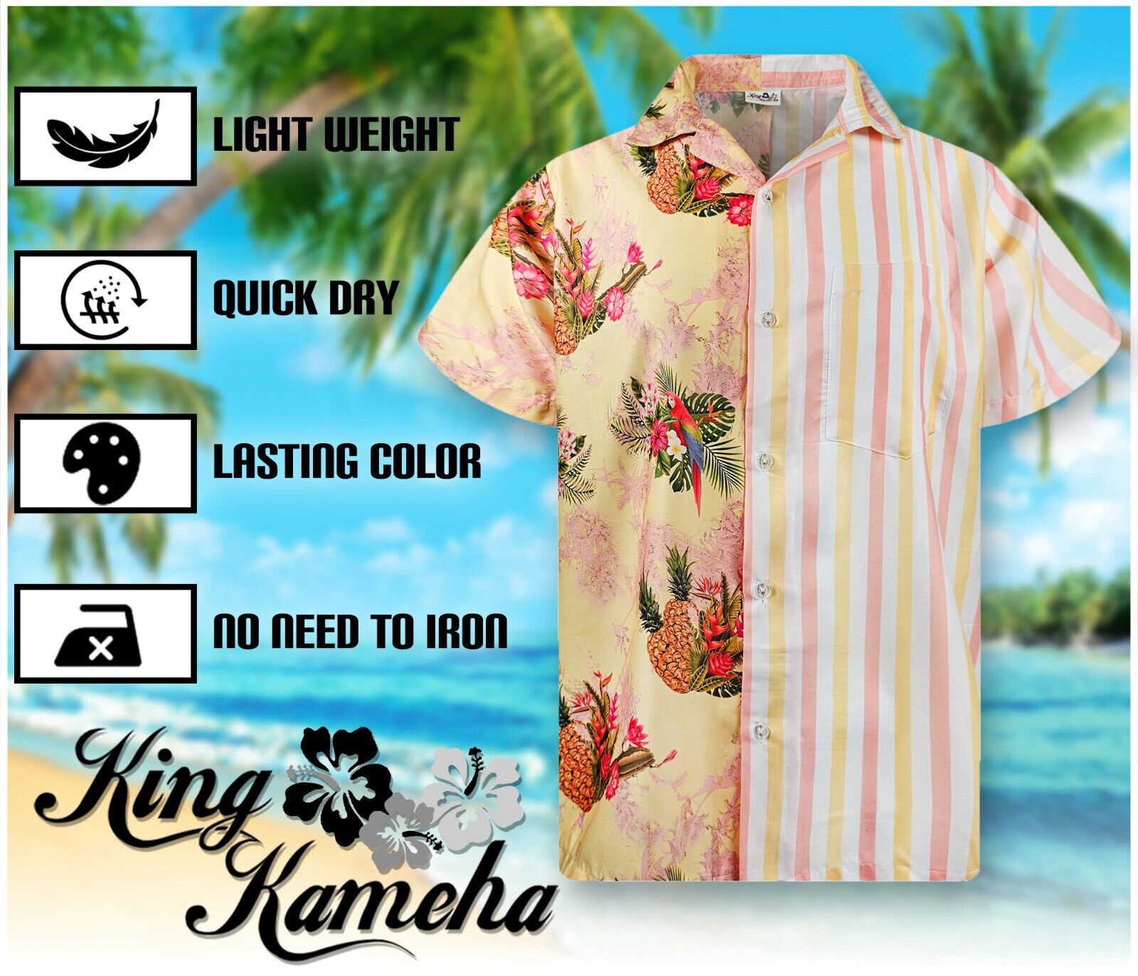 King Kameha Hawaiihemd Stripes Funky Hawaii-Hemd Herren Kurzarm Front-Tasche Stylish Unisex – Bild 5 von 5