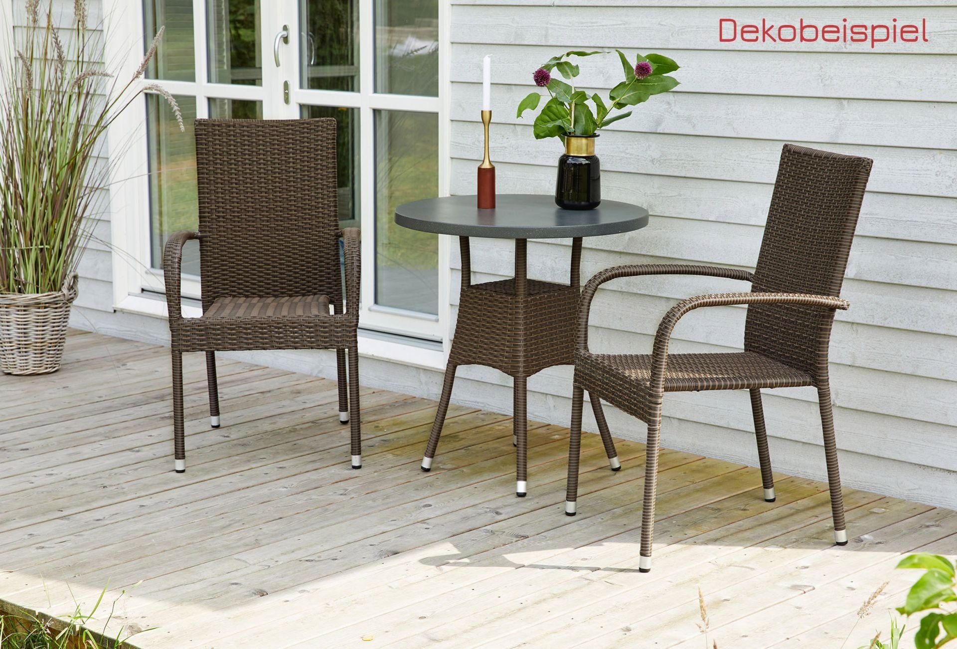 dasmöbelwerk Gartenstuhl Stapelstuhl Balkonstuhl Oslo Armlehnstuhl Gartenstuhl Polyrattan braun, Stapelbar