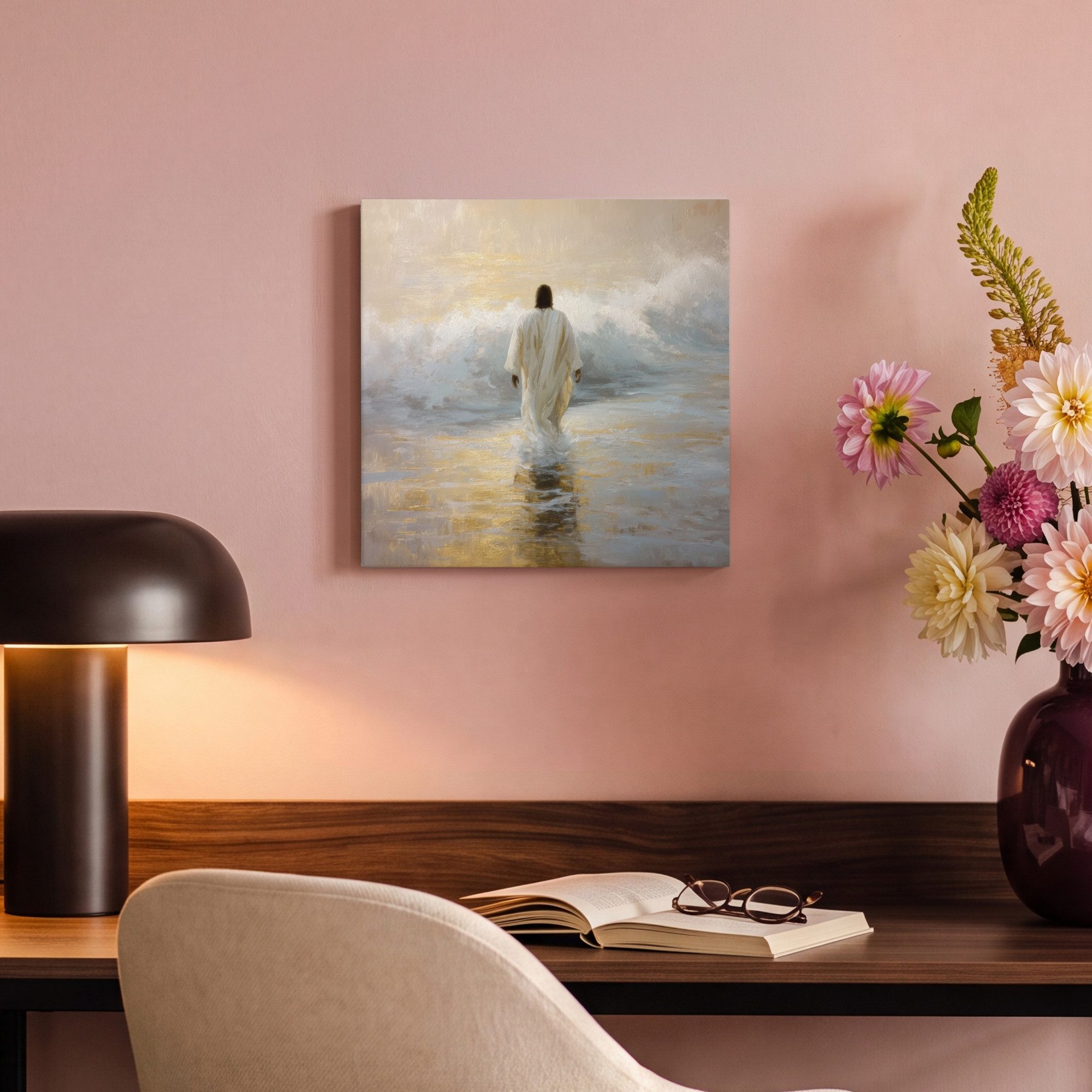 OneMillionCanvasses® Leinwandbild Kunstdrucke - Welle - Jesus - Abstrakt, Fotodruck (1 St), Wandbild, Deko Schlafzimmer Wohnzimmer Flur 20x20 cm – Bild 4 von 5