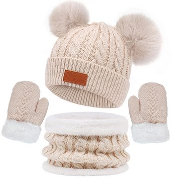 Coonoor Filzhut Kinder Mütze Schal Handschuhe Set (3-St) Niedliches Design Geeignet fur 1-4 Jahre alte Kinder Unisex