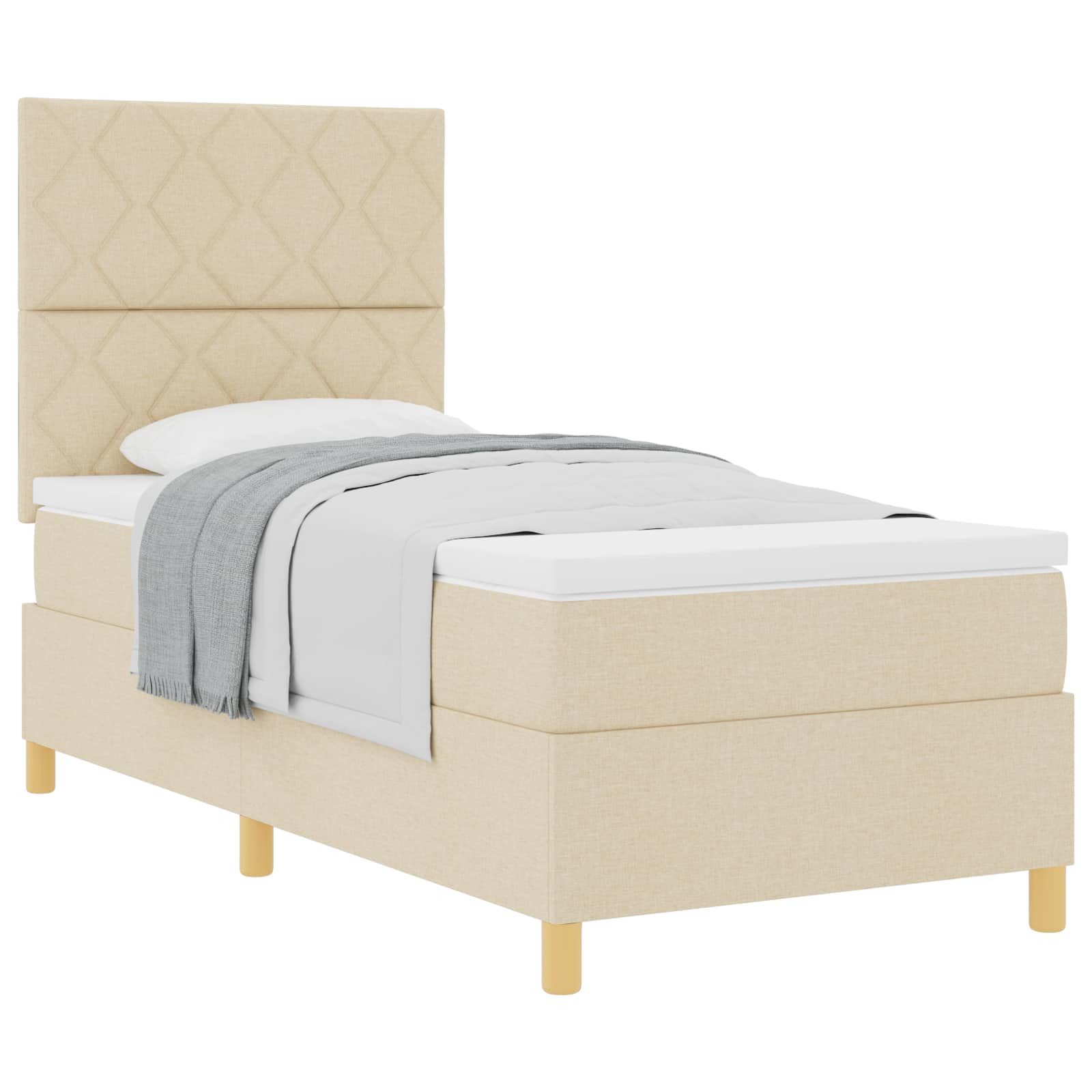 Bett Boxspringbett mit Kopfteil Creme 100 x 200 cm Stoff
