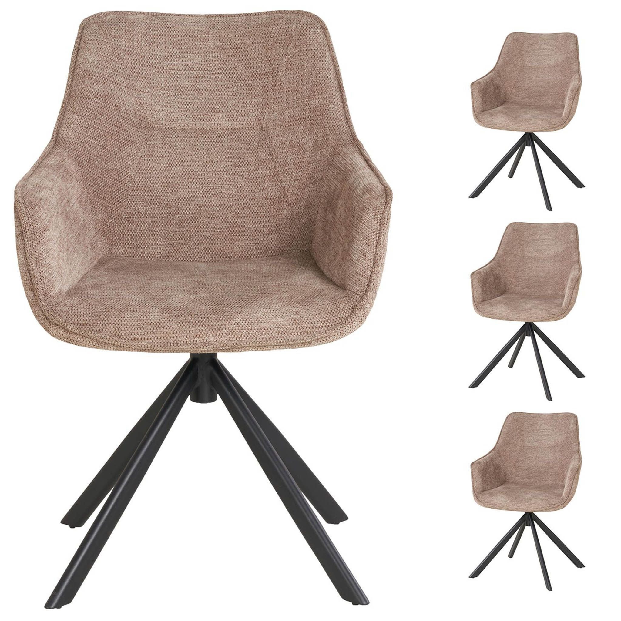 bene living Loungesessel San Carlo - drehbar - hellbraun (4-St., 4er Set), schwarzes Metall-Gestell - bequeme Arm- und Rückenlehne