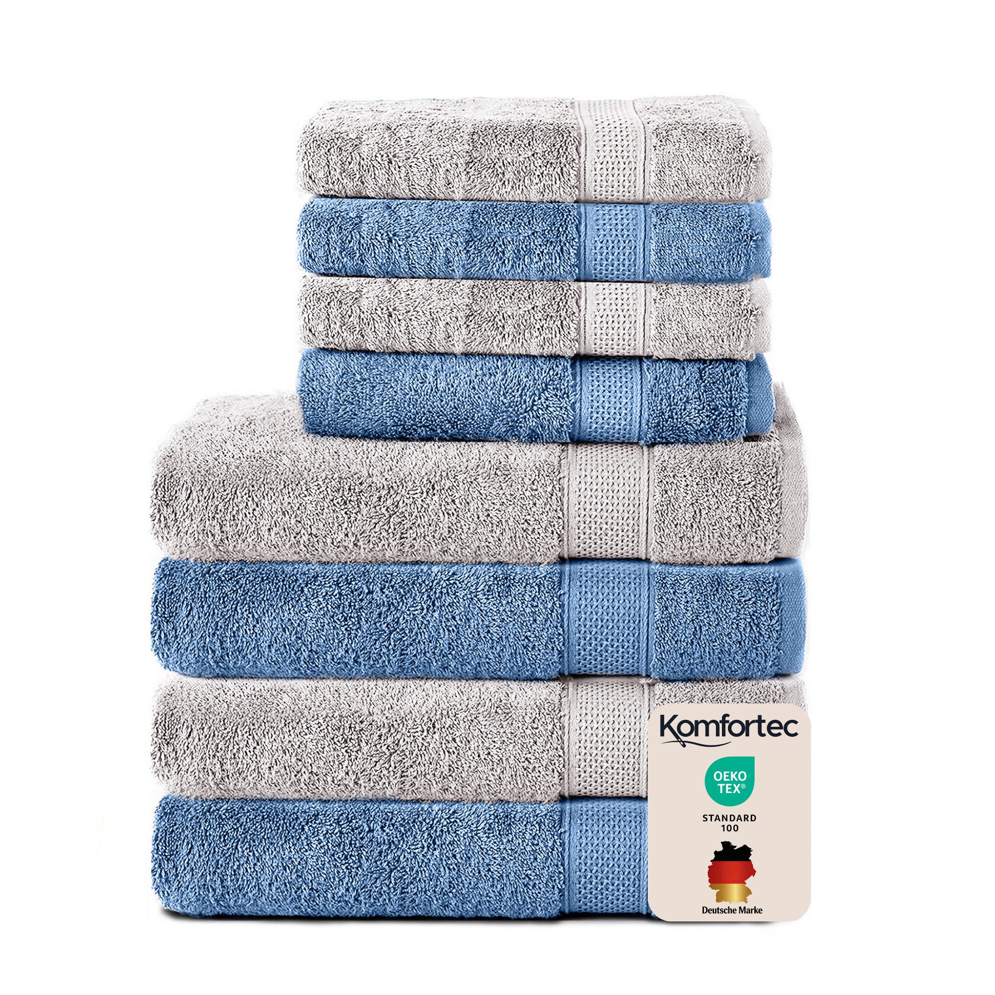Komfortec Handtuch Set aus 100% Baumwolle, 4 Handtücher 50x100 cm und 4 Badetücher 70x140 cm, Frottee (Packung, 8-St), Duschtücher & Badehandtuch, Weich, Towel, Groß