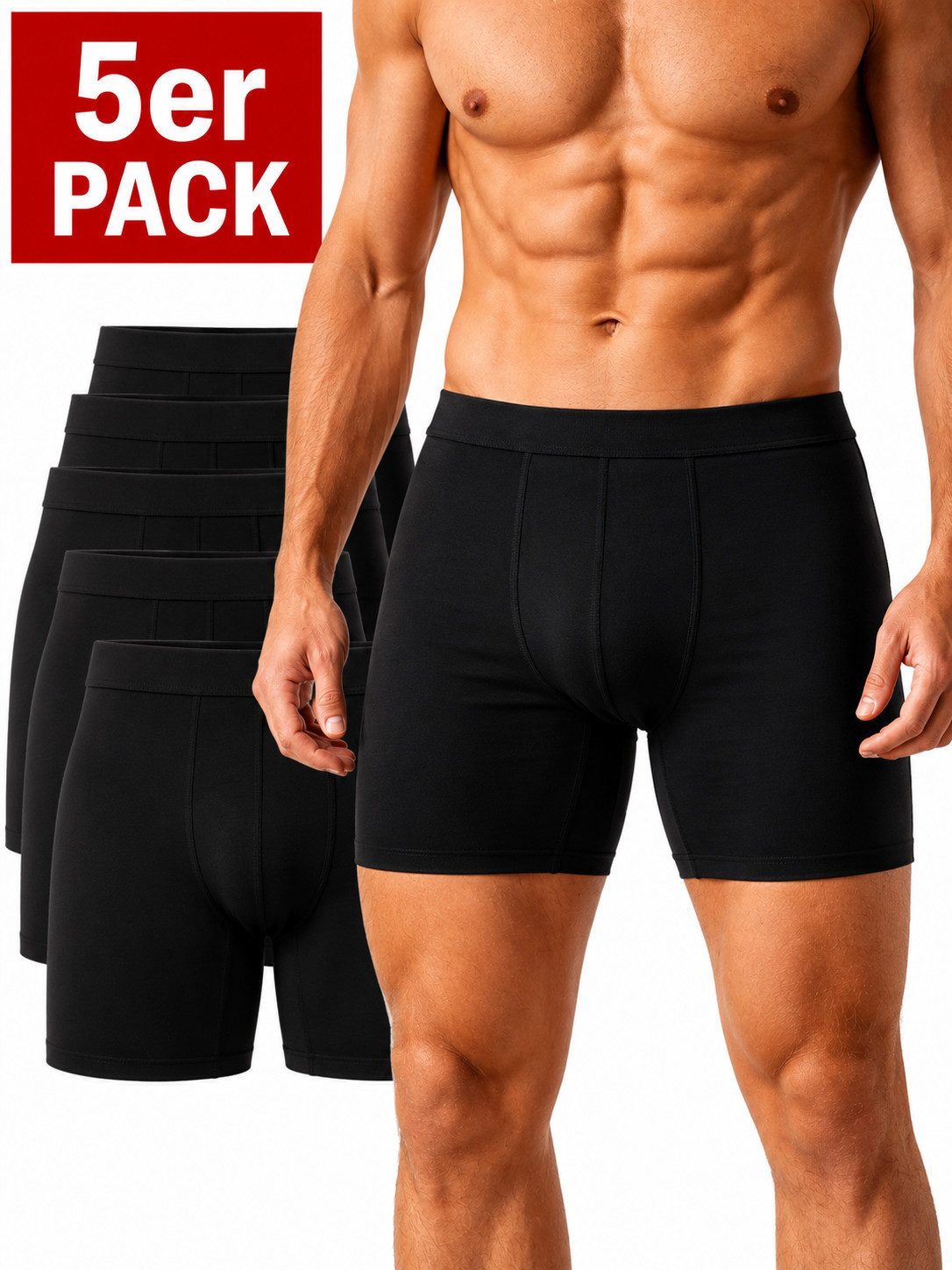 DDOnlineShop Boxershorts Herren 5er Pack – Baumwolle unterhose herren langes bein Schwarz (Spar-Set, 5-St., 5er-Pack) Premium Qualität A1125