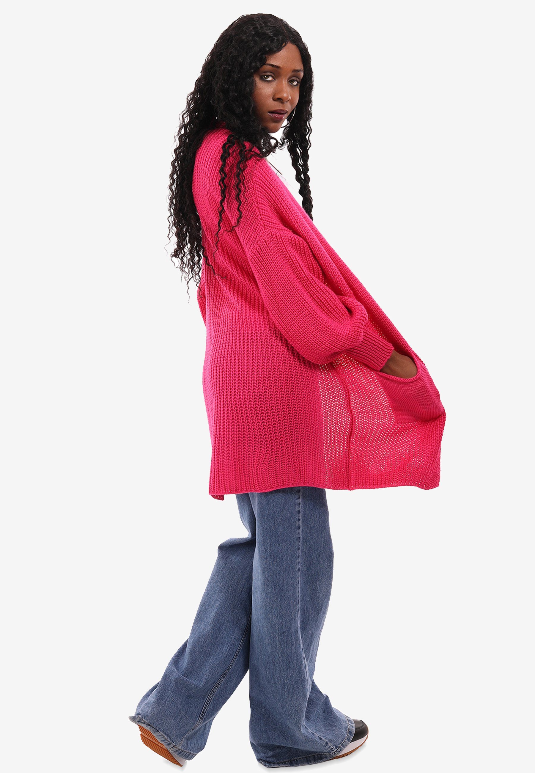 YC Fashion & Style Cardigan pink Strick-Cardigan Size mit in aufgesetzten One Taschen Taschen mit Unifarbe