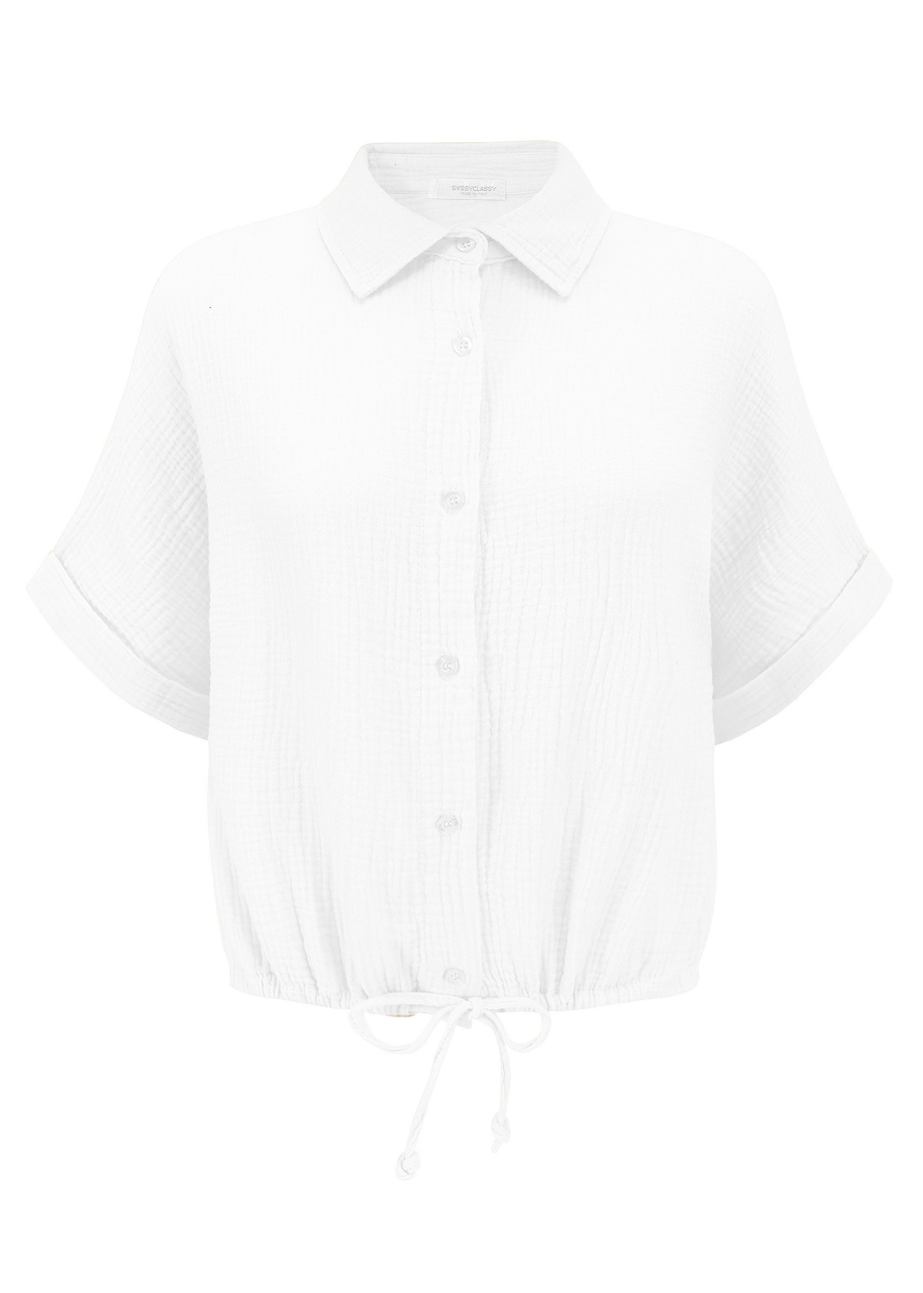 SASSYCLASSY Langarmbluse Musselin Bluse mit Zugband für Damen Cropped Baumw günstig online kaufen