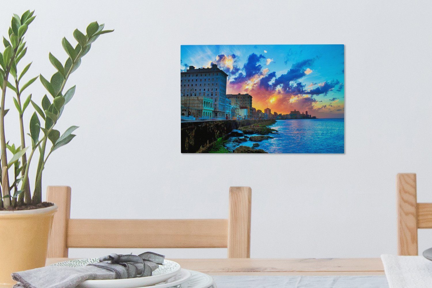Leinwandbild Nordamerika, 30x20 Leinwandbilder, Kuba Sonnenuntergang cm OneMillionCanvasses® Wanddeko, über Aufhängefertig, (1 in Wandbild Farbenfroher St),