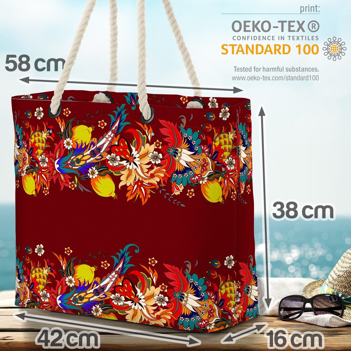 Bordüre Bag floral Beach Obst Orient (1-tlg), Blumen-Muster VOID Tropen Früchte Strandtasche Orientalisch